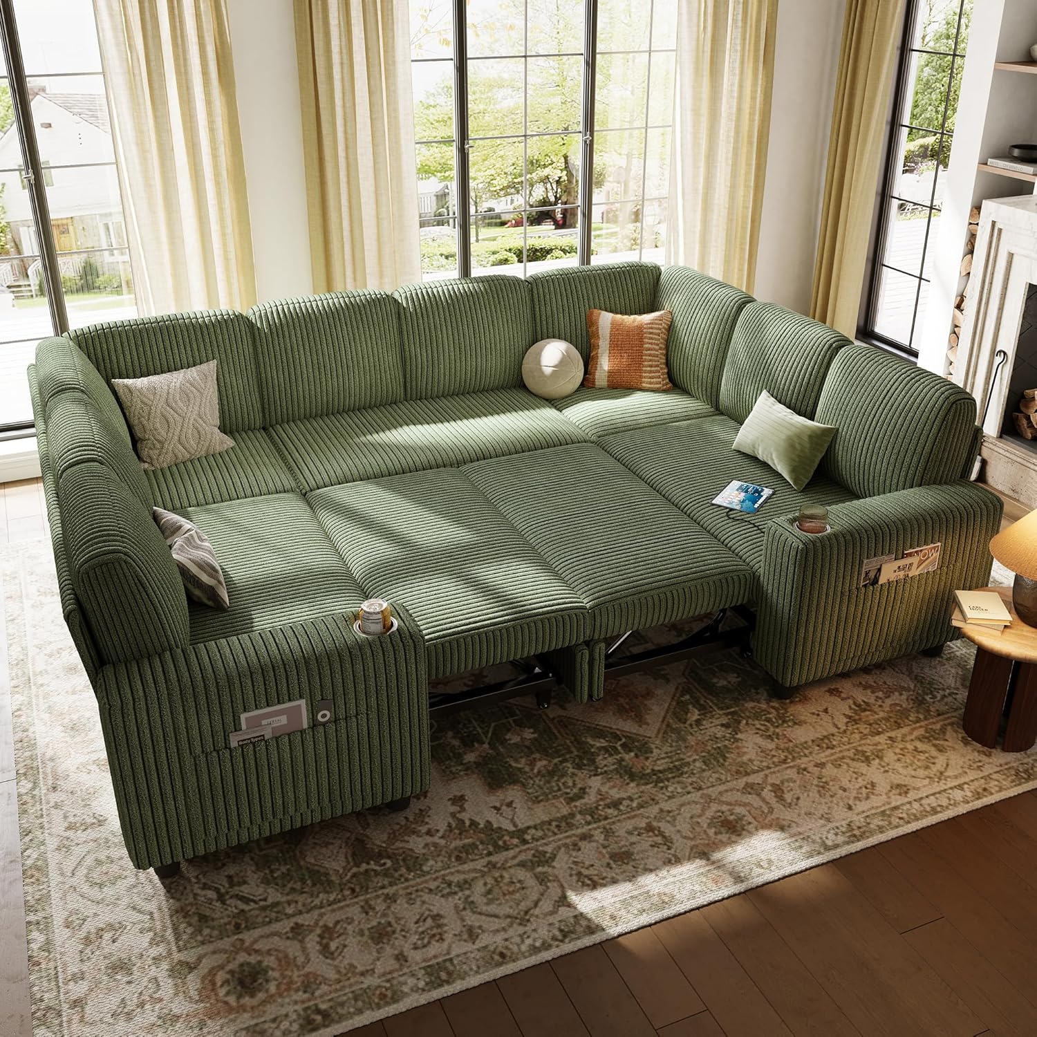 LINSY HOME Sectional Sleeper Sofa with Pull Out Couch Bed