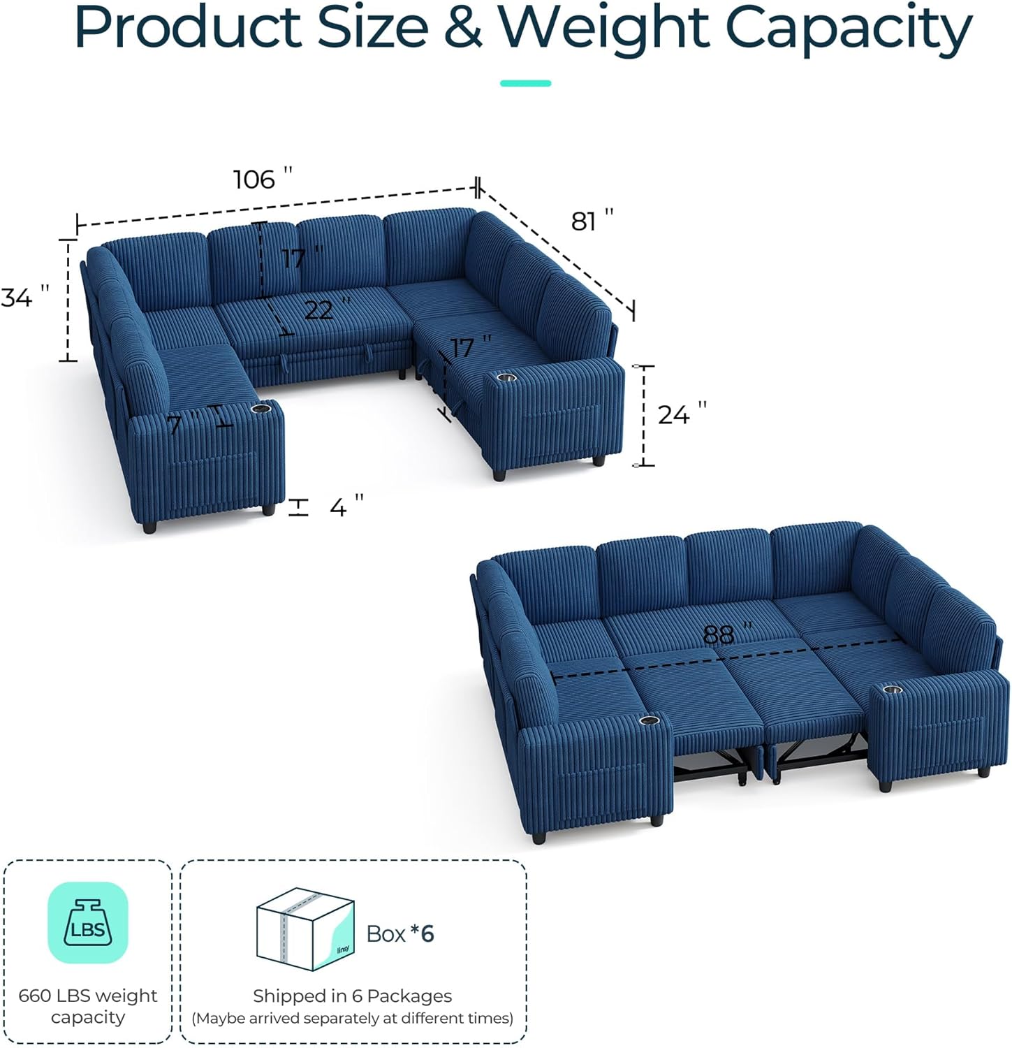LINSY HOME Sectional Sleeper Sofa with Pull Out Couch Bed