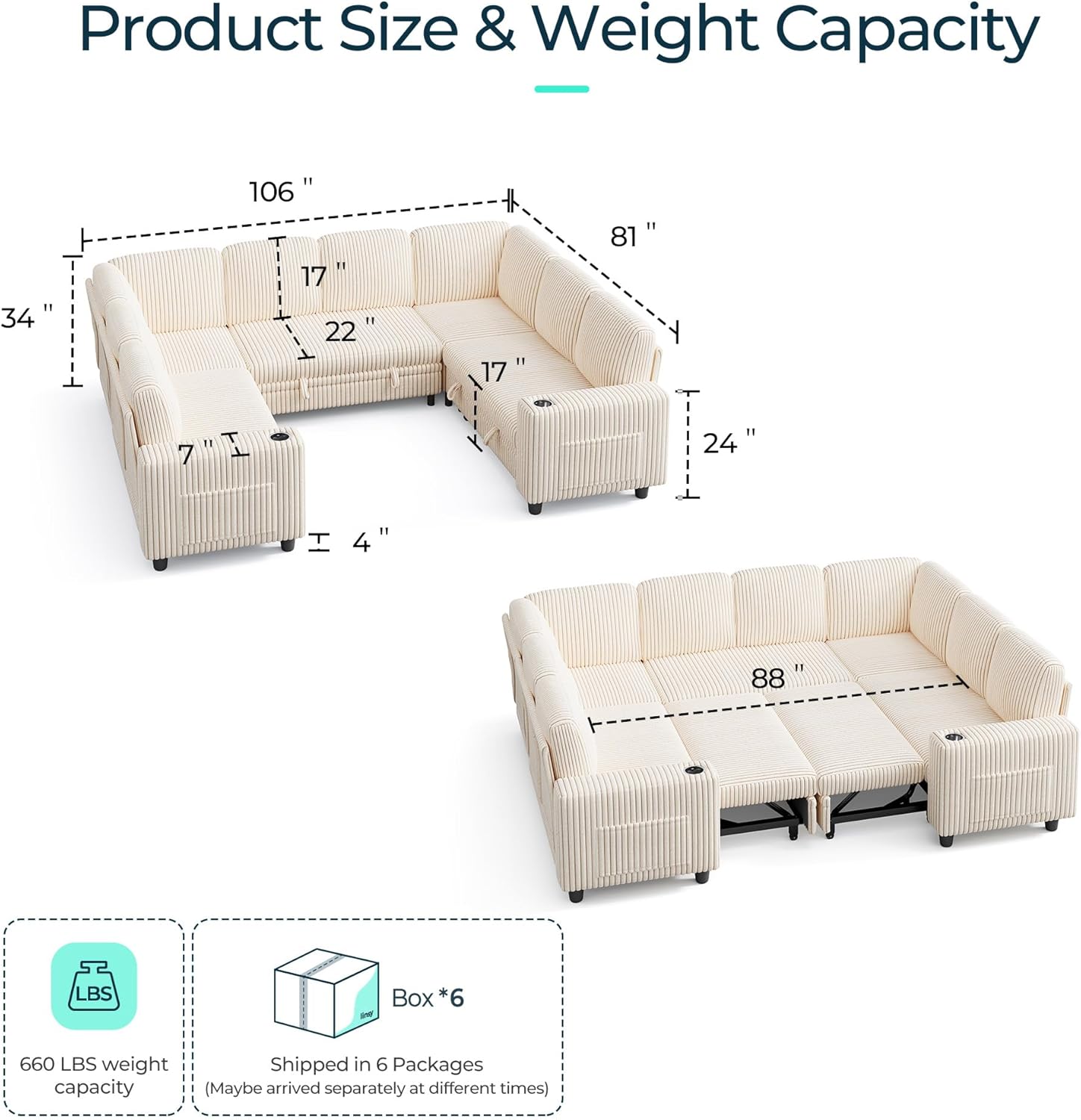 LINSY HOME Sectional Sleeper Sofa with Pull Out Couch Bed