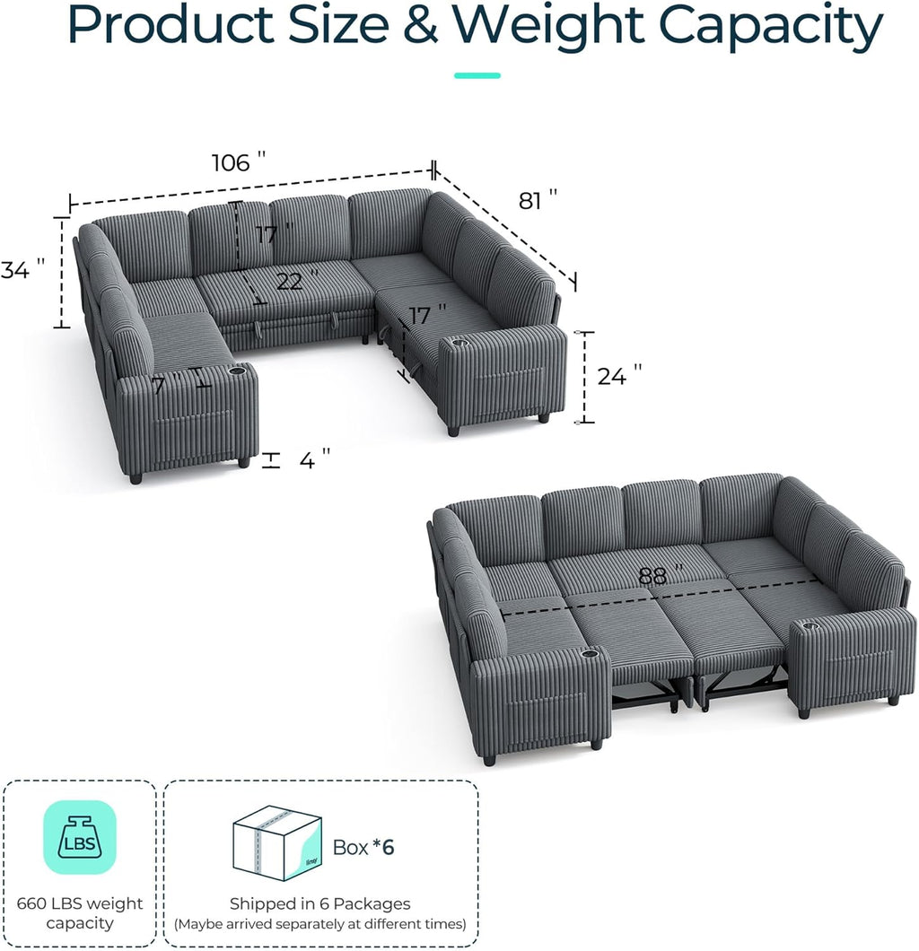LINSY HOME Sectional Sleeper Sofa with Pull Out Couch Bed