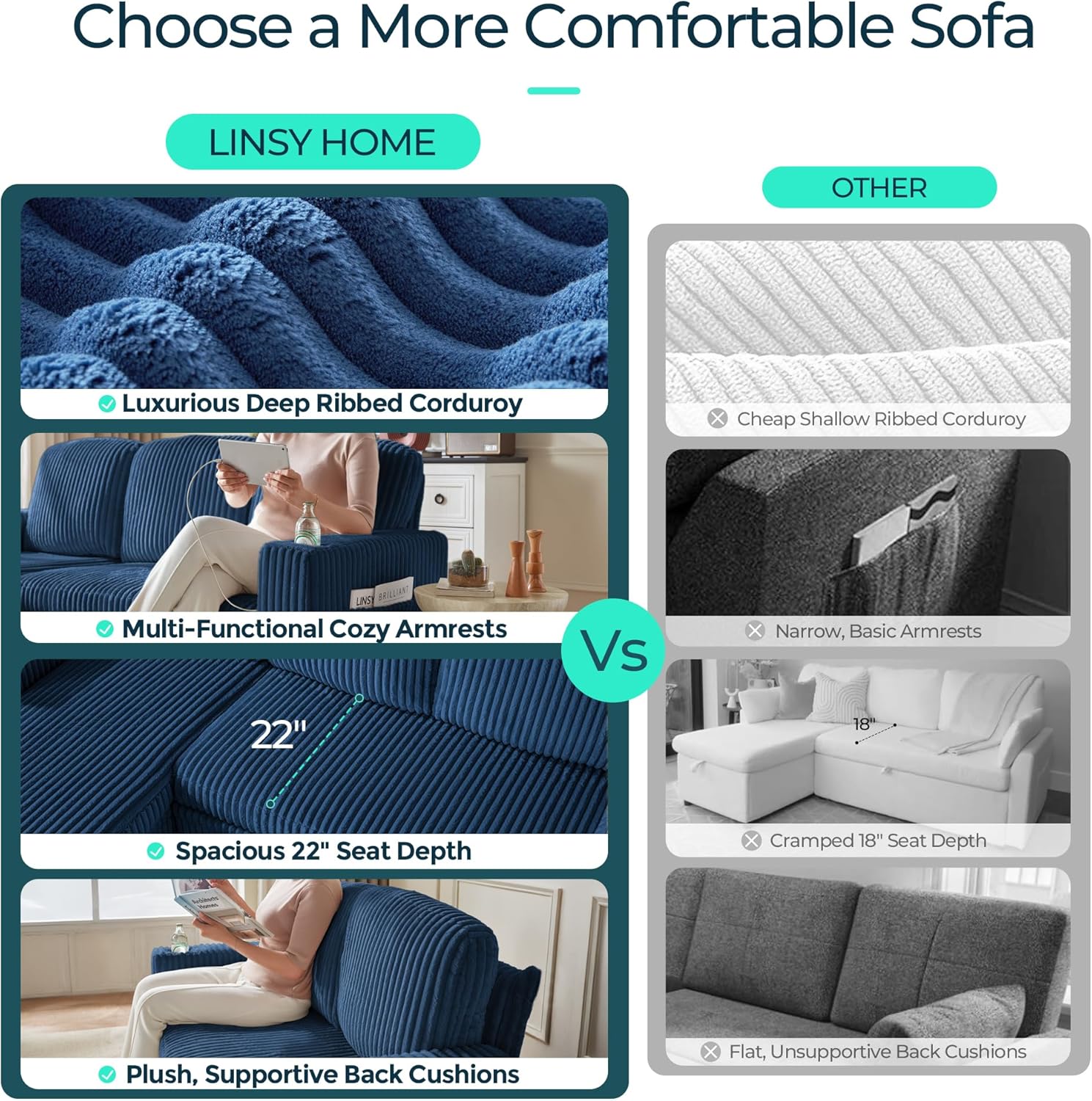 LINSY HOME Sectional Sleeper Sofa with Pull Out Couch Bed