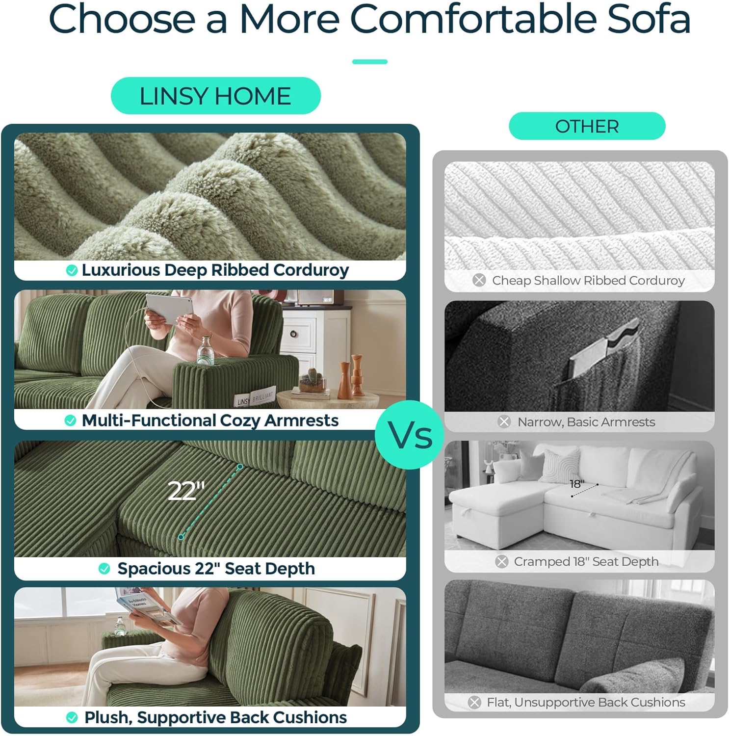 LINSY HOME Sectional Sleeper Sofa with Pull Out Couch Bed