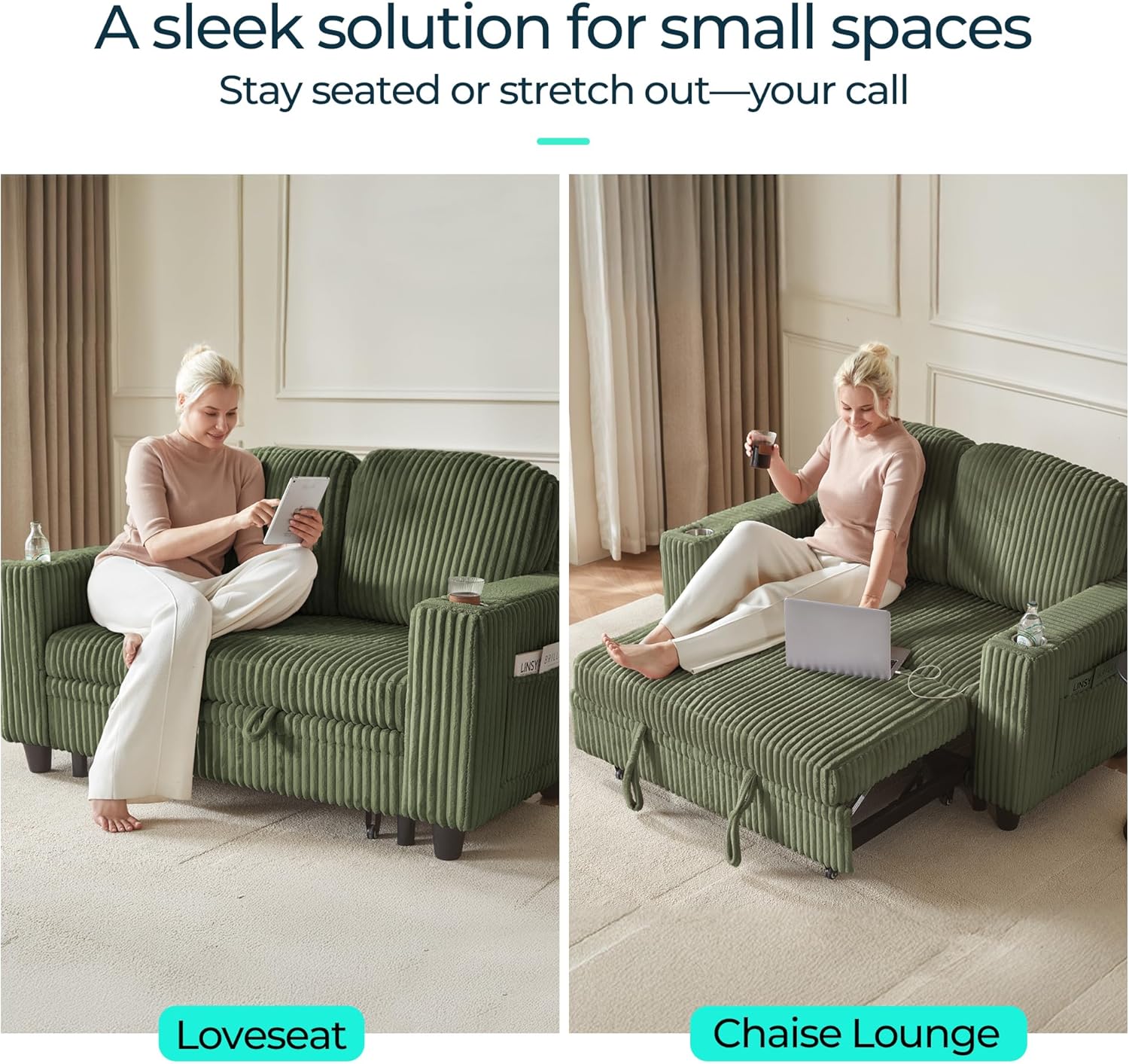 LINSY HOME Sectional Sleeper Sofa with Pull Out Couch Bed