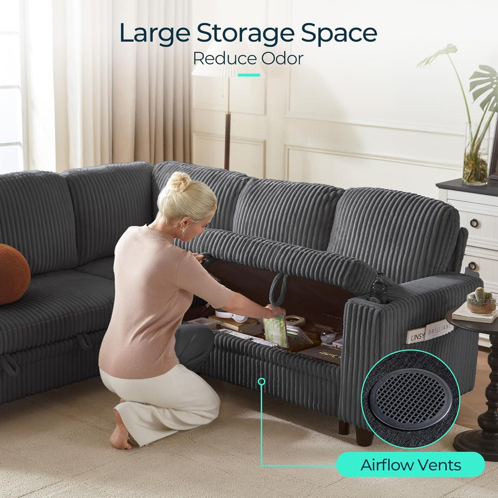 LINSY HOME Sectional Sleeper Sofa with Pull Out Couch Bed