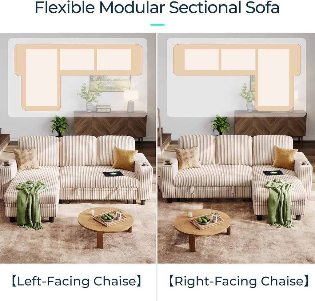 LINSY HOME Sectional Sleeper Sofa with Pull Out Couch Bed