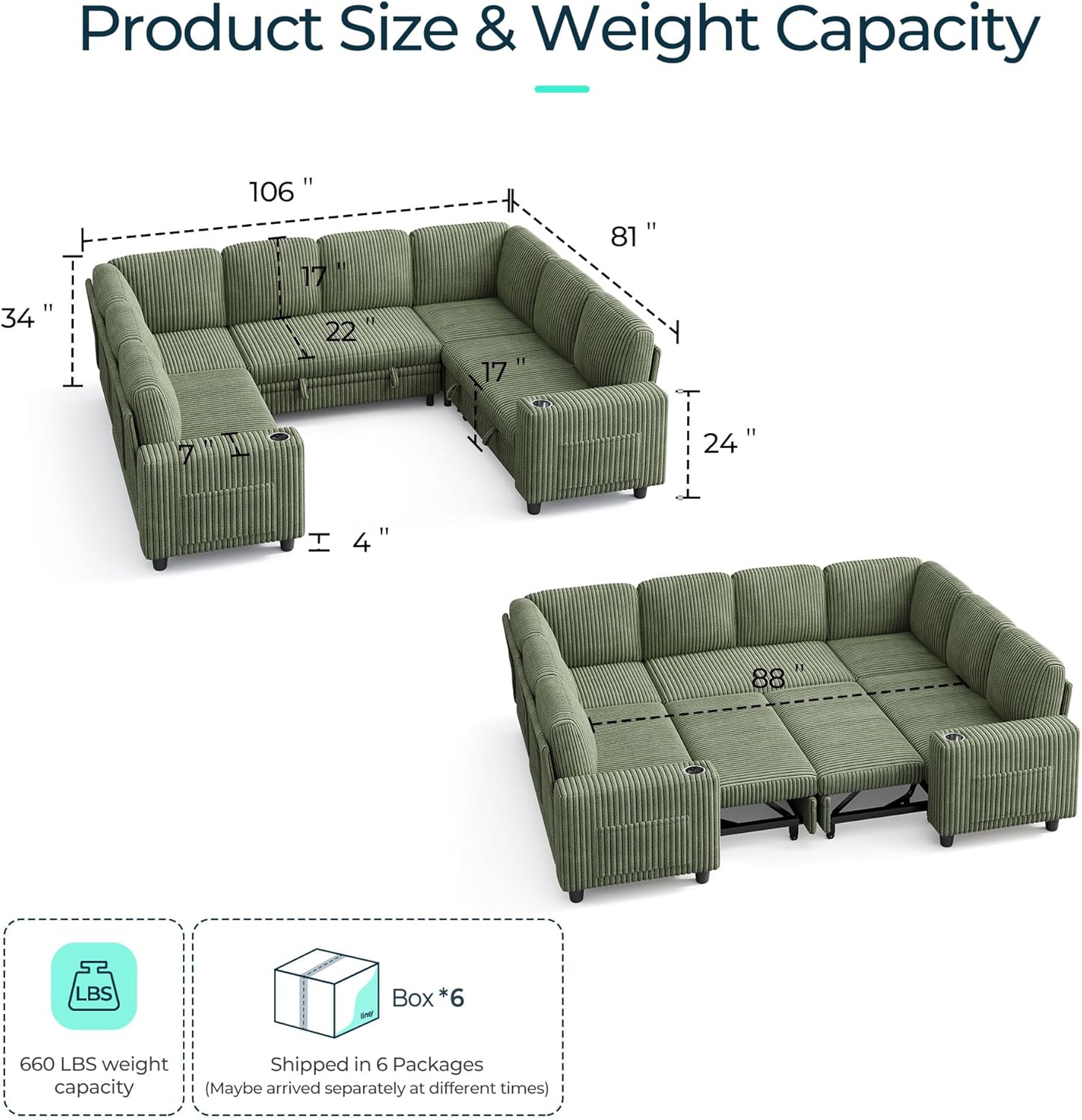 LINSY HOME Sectional Sleeper Sofa with Pull Out Couch Bed