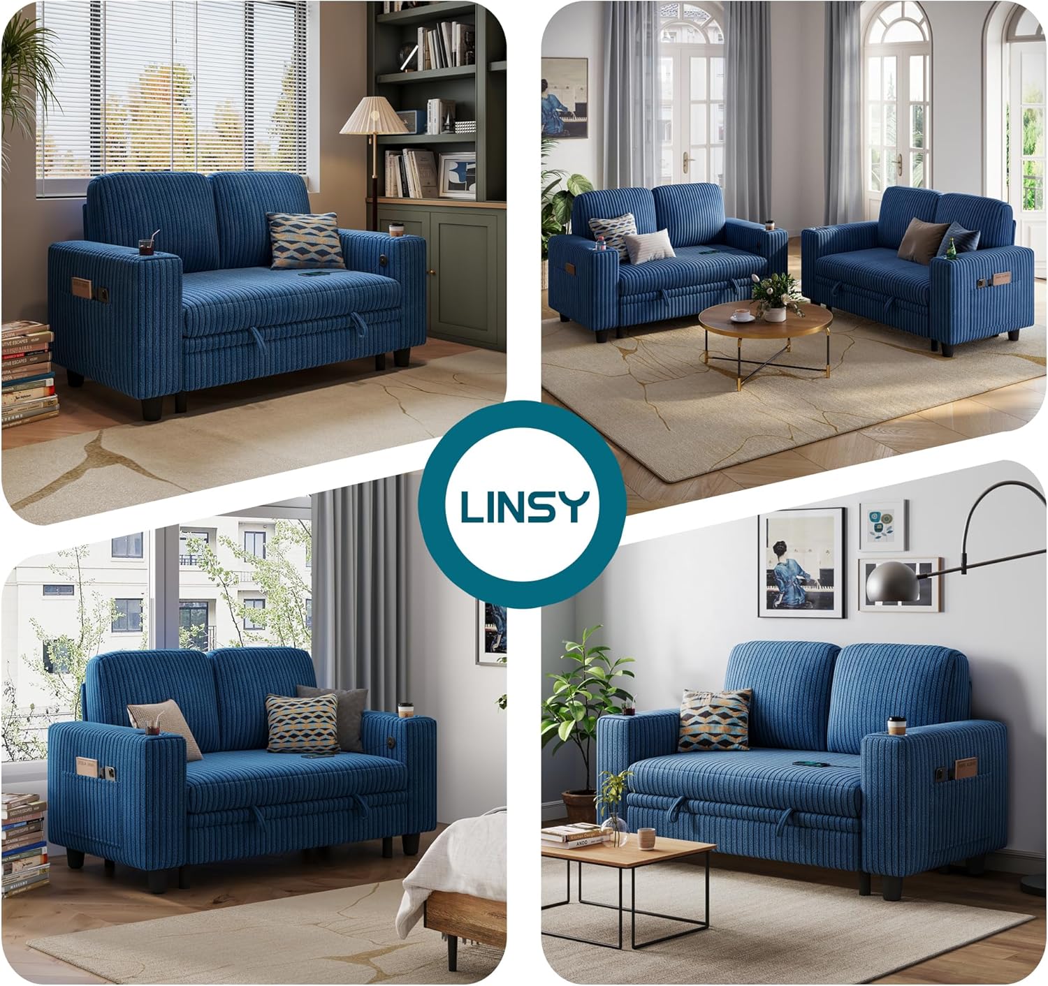 LINSY HOME Sectional Sleeper Sofa with Pull Out Couch Bed