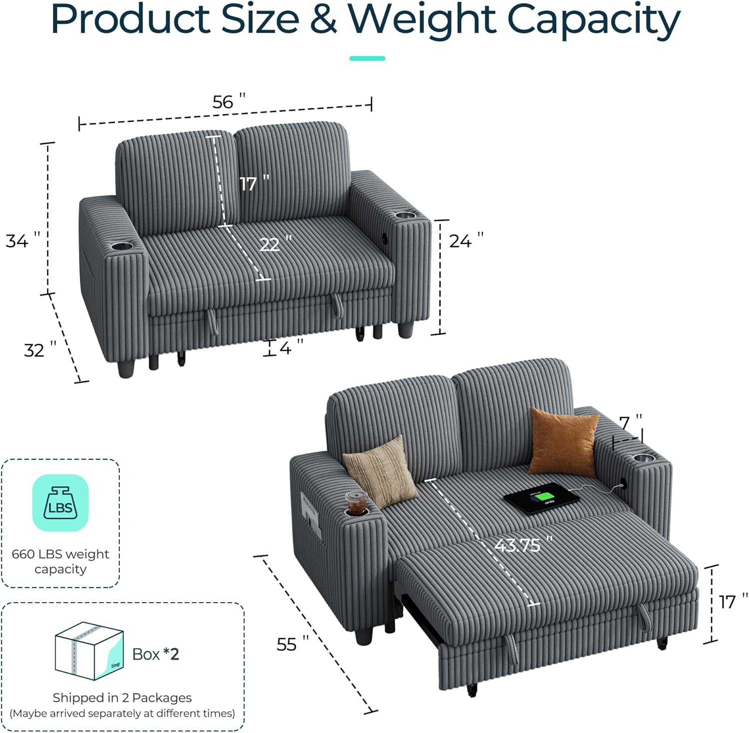 LINSY HOME Sectional Sleeper Sofa with Pull Out Couch Bed