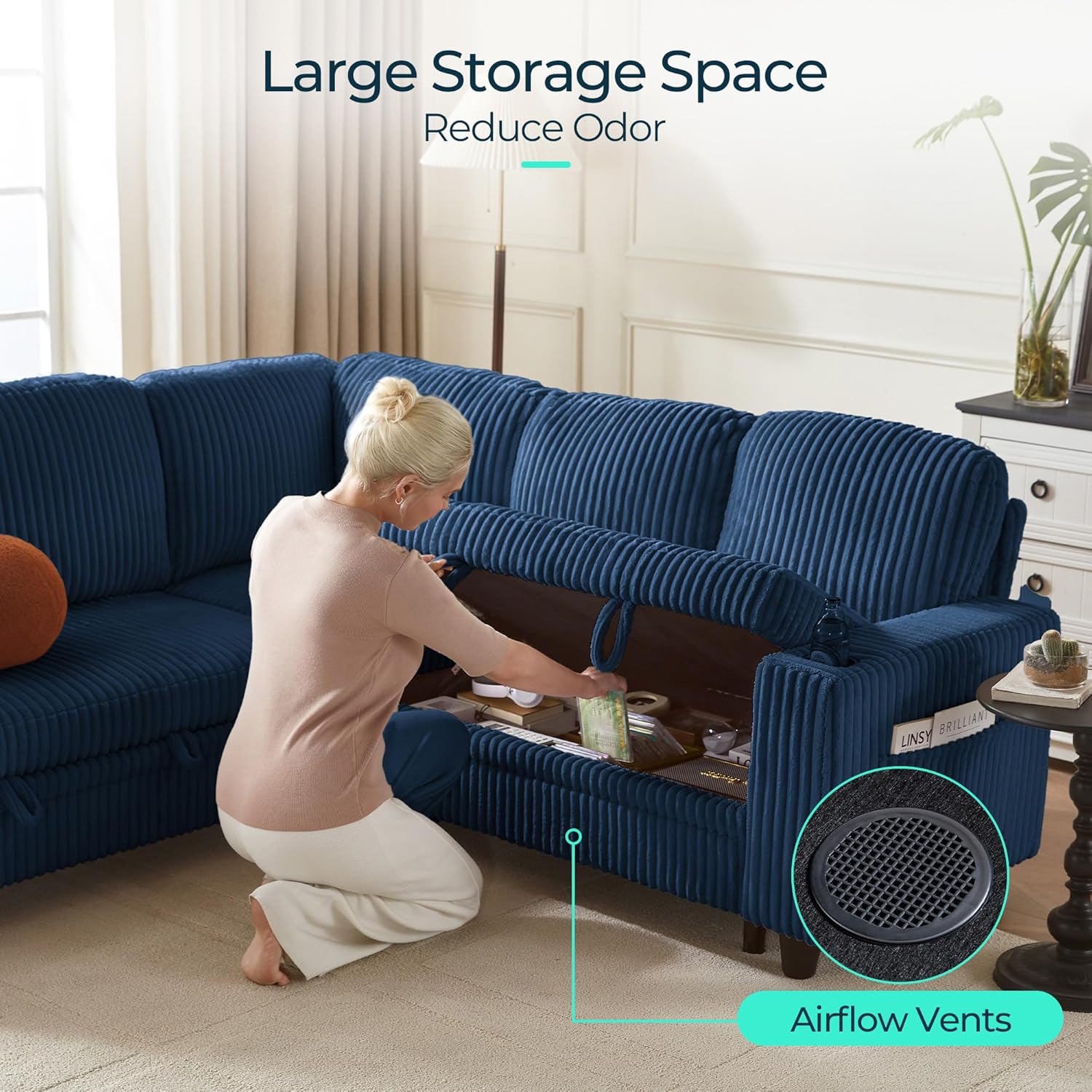 LINSY HOME Sectional Sleeper Sofa with Pull Out Couch Bed