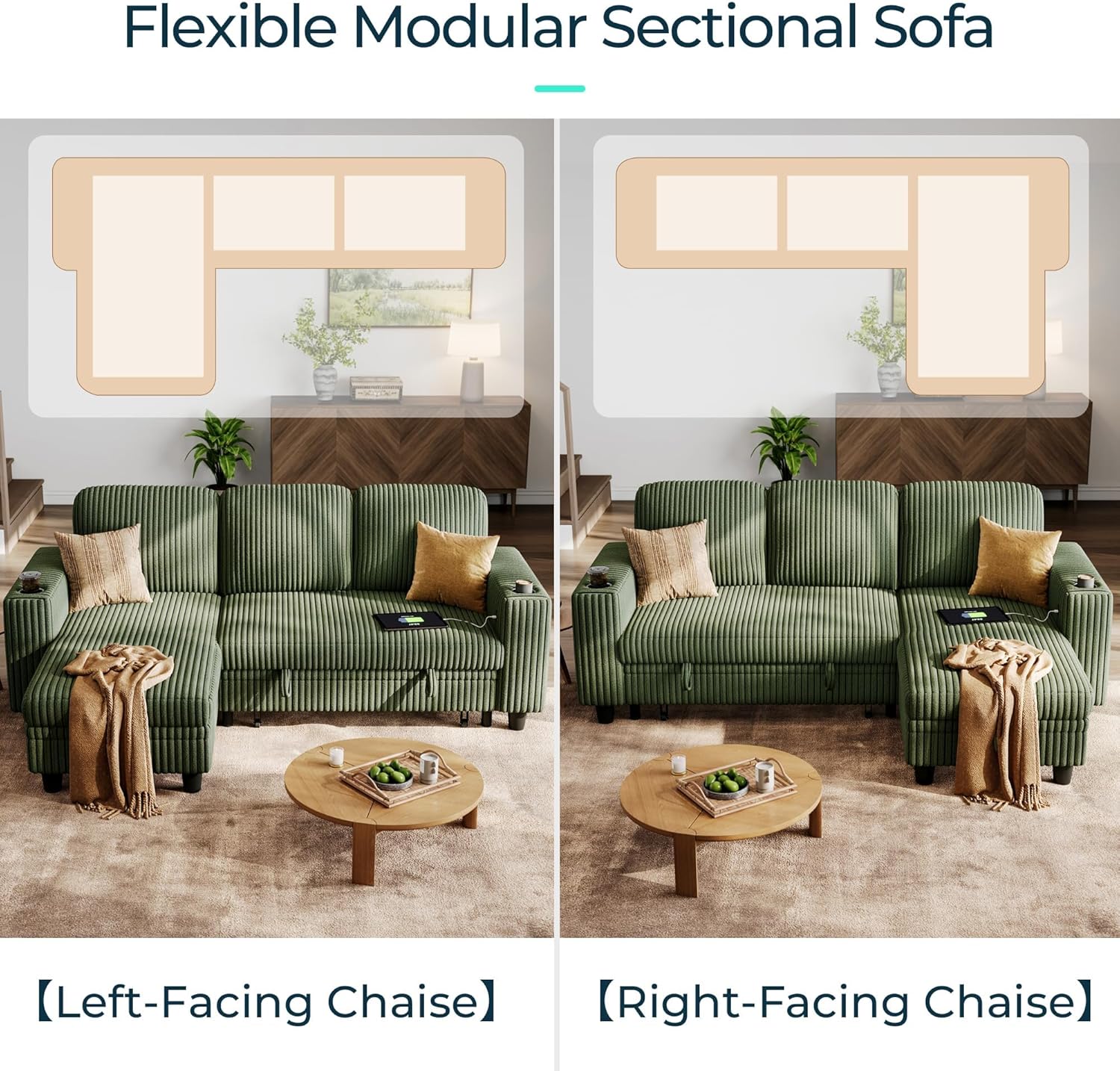 LINSY HOME Sectional Sleeper Sofa with Pull Out Couch Bed