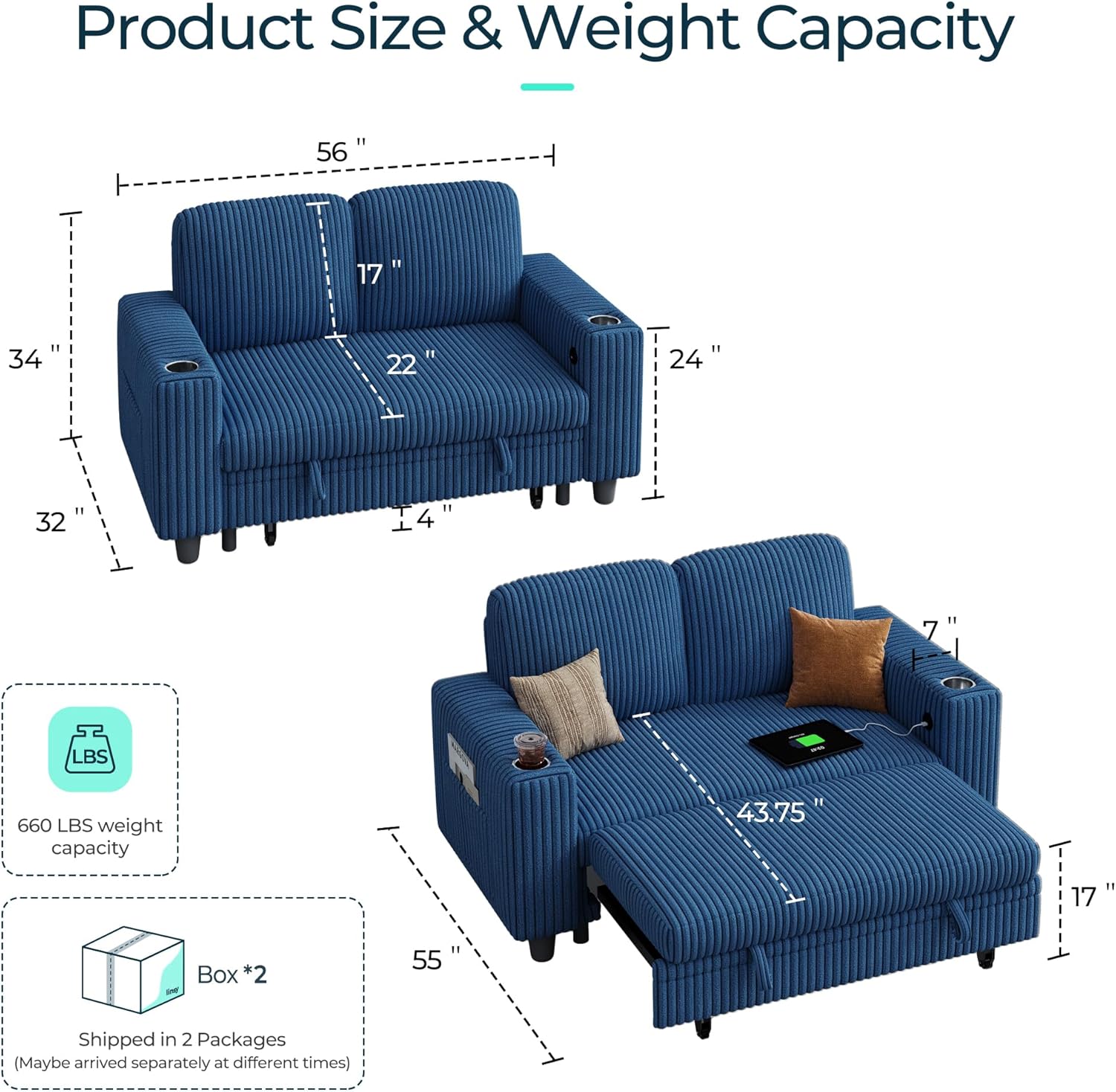 LINSY HOME Sectional Sleeper Sofa with Pull Out Couch Bed