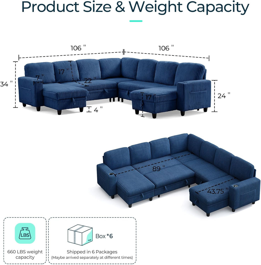 LINSY HOME Sectional Sleeper Sofa with Pull Out Couch Bed