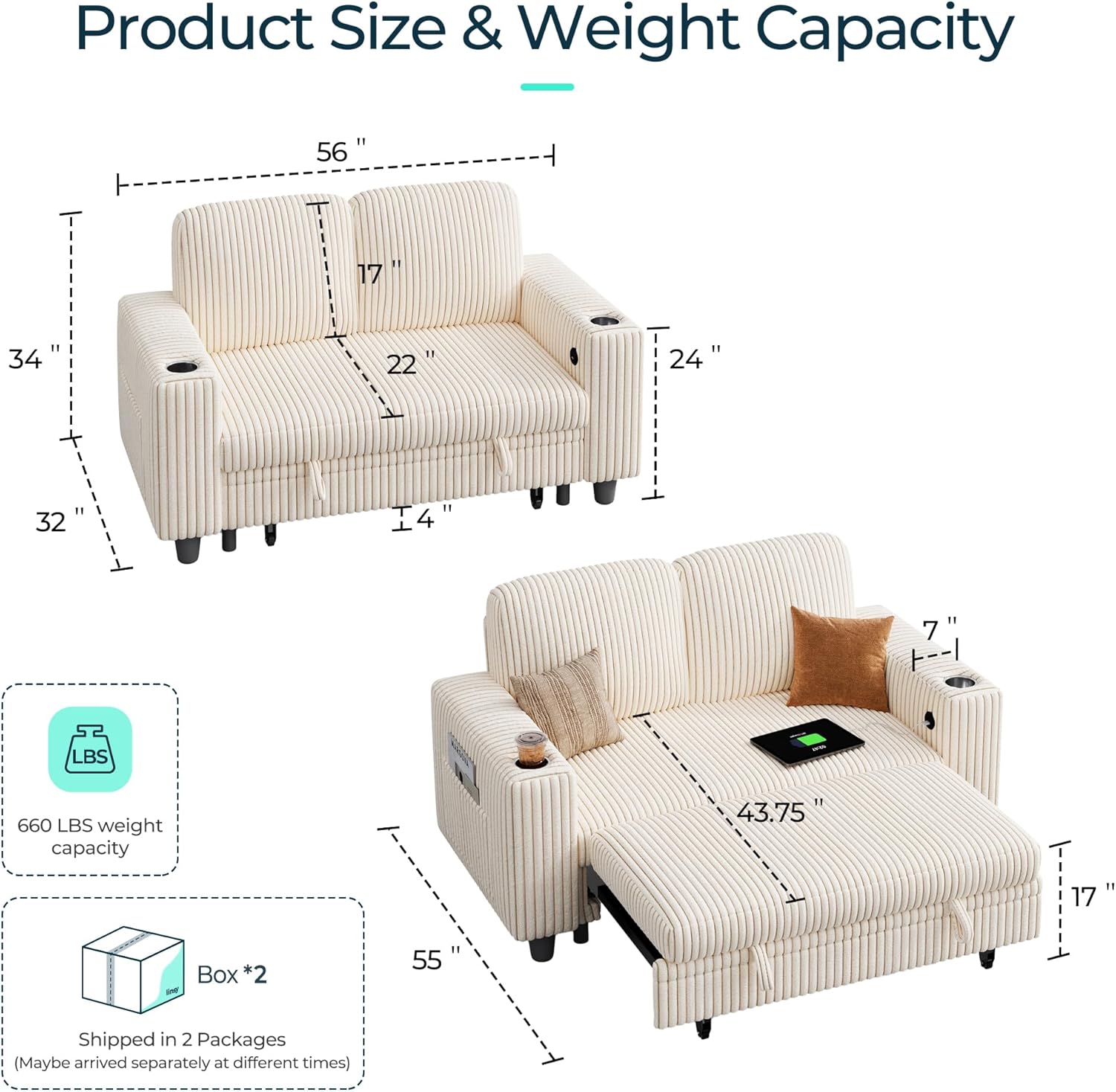 LINSY HOME Sectional Sleeper Sofa with Pull Out Couch Bed