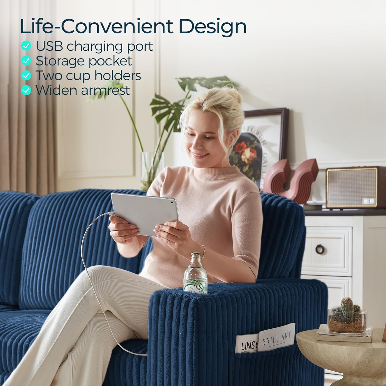 LINSY HOME Sectional Sleeper Sofa with Pull Out Couch Bed