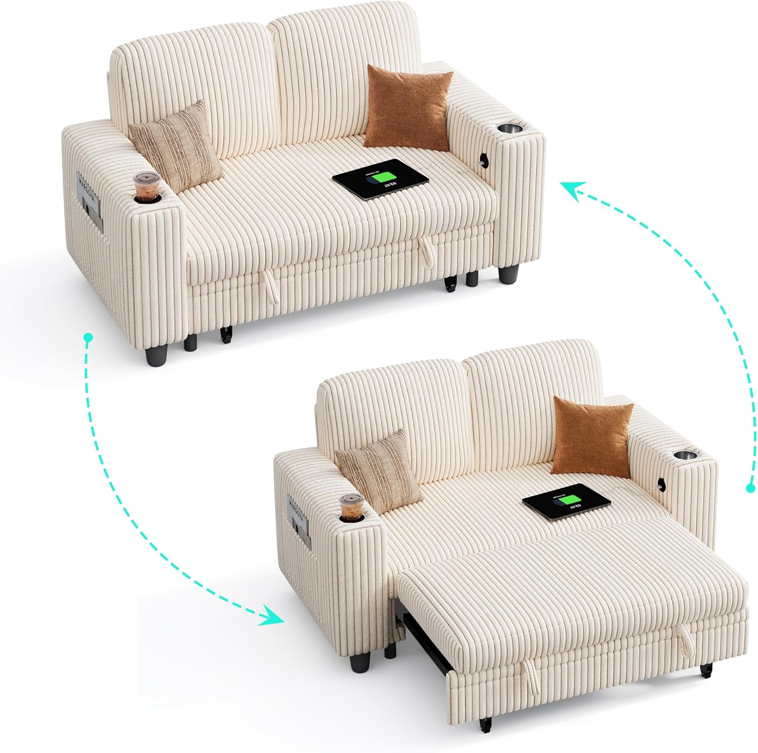 LINSY HOME Sectional Sleeper Sofa with Pull Out Couch Bed