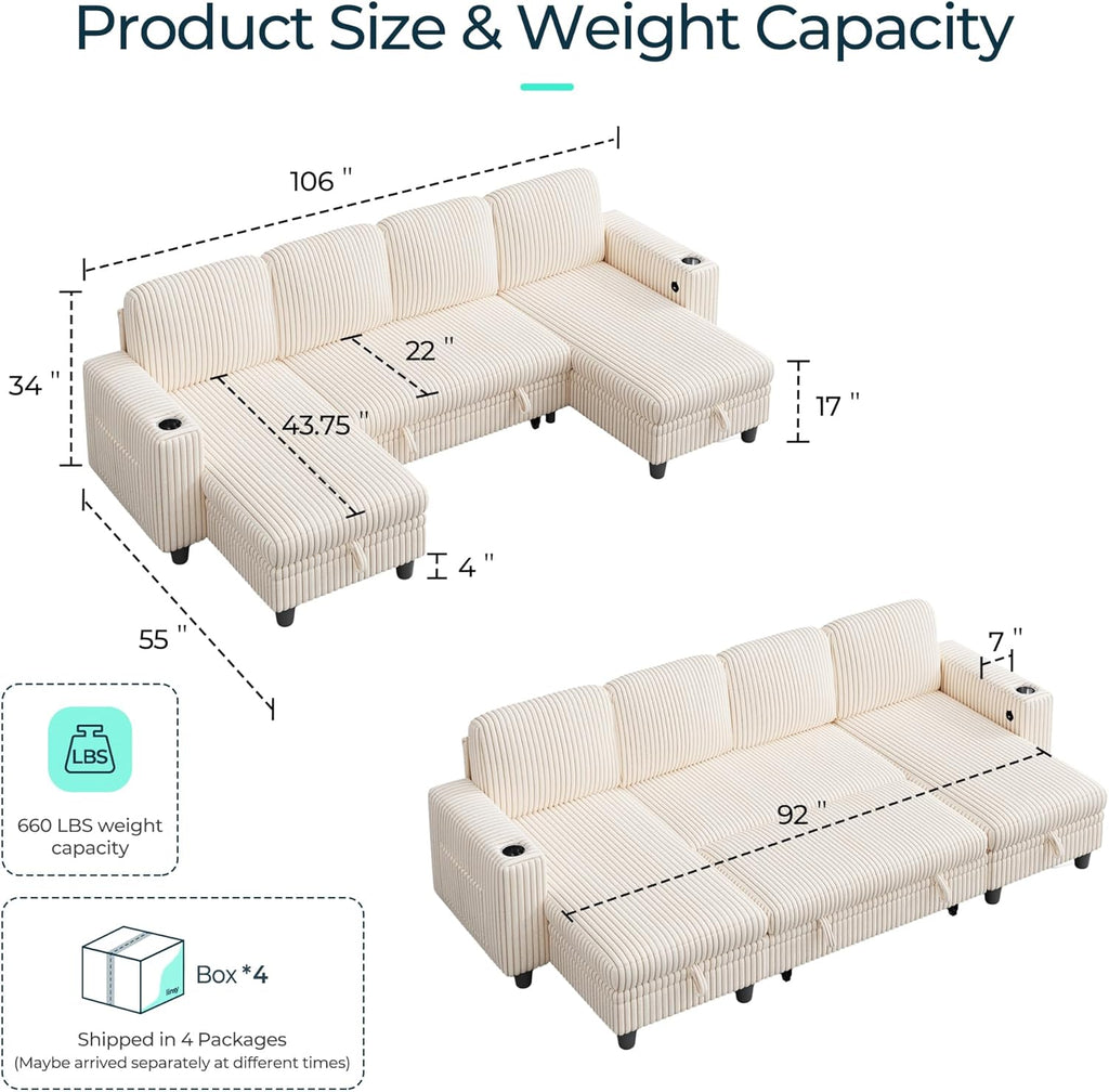 LINSY HOME Sectional Sleeper Sofa with Pull Out Couch Bed