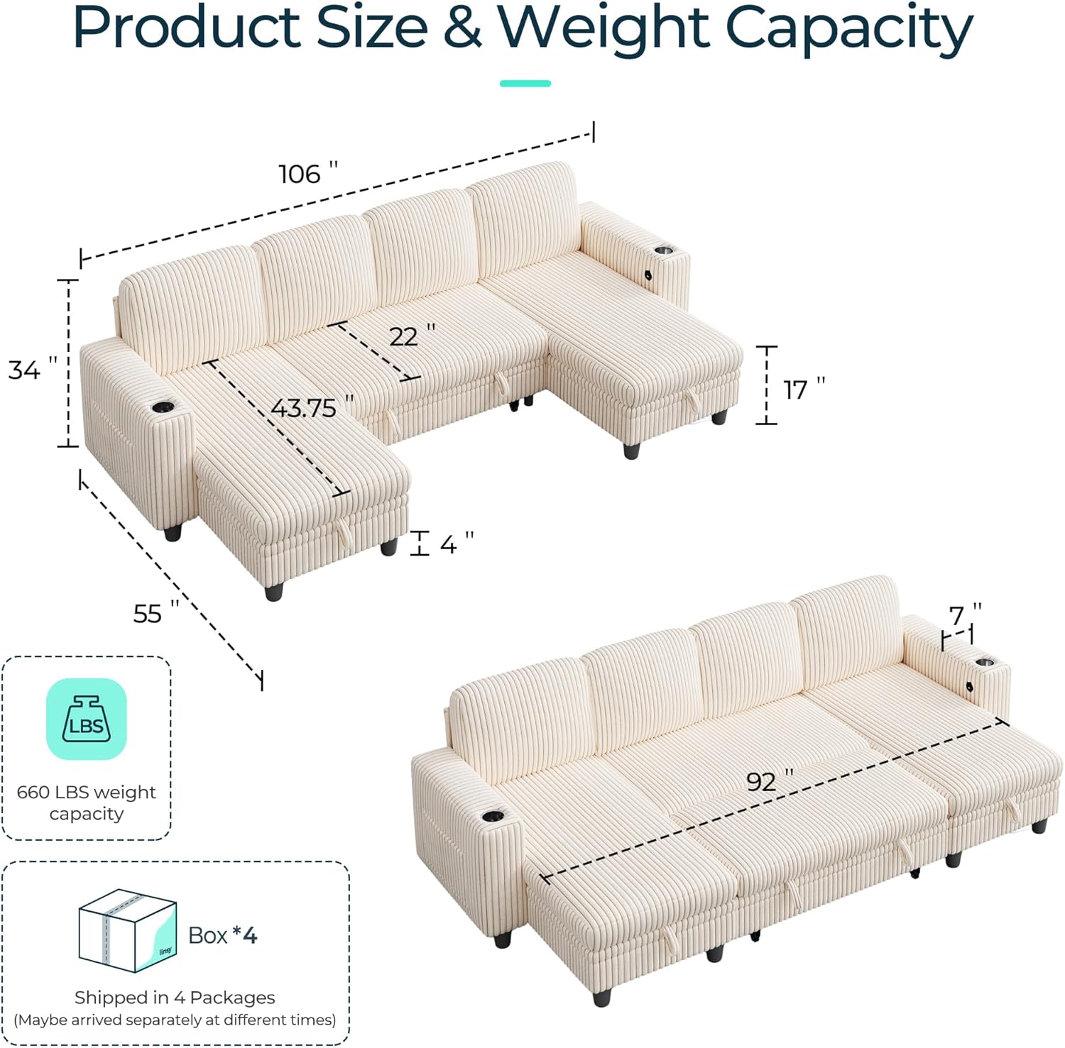 LINSY HOME Sectional Sleeper Sofa with Pull Out Couch Bed