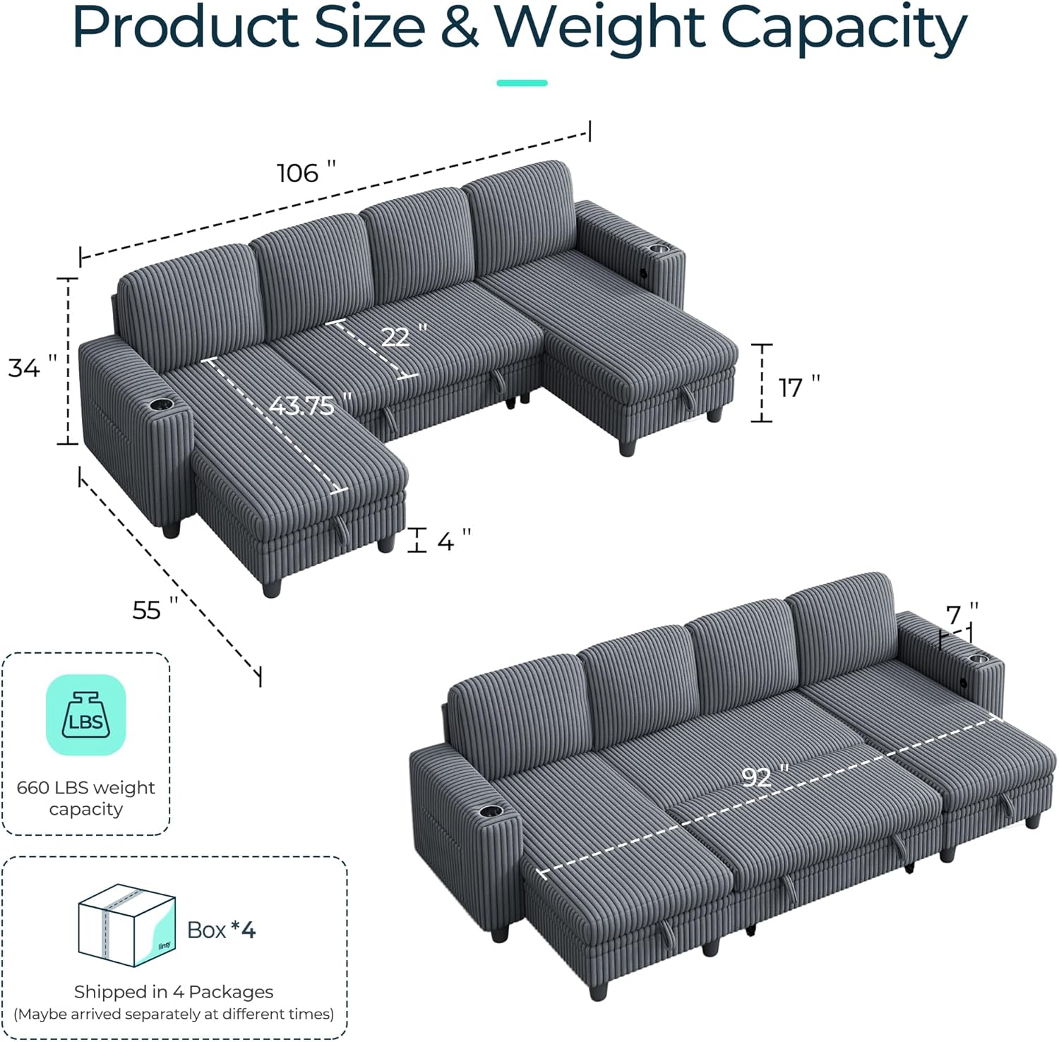 LINSY HOME Sectional Sleeper Sofa with Pull Out Couch Bed