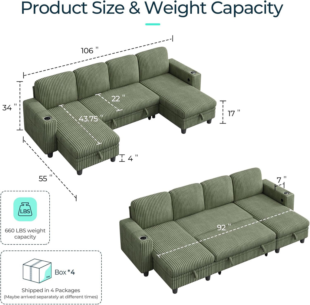 LINSY HOME Sectional Sleeper Sofa with Pull Out Couch Bed