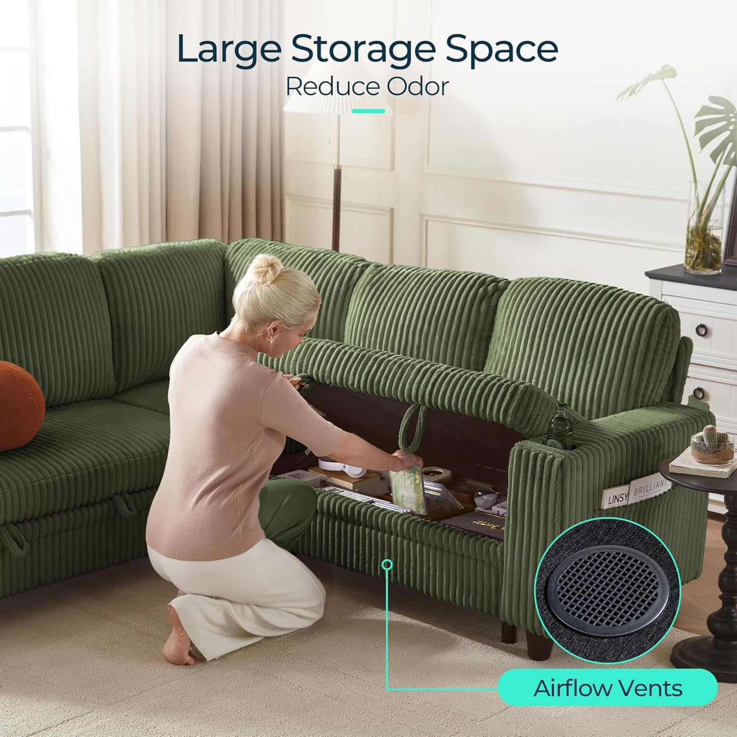LINSY HOME Sectional Sleeper Sofa with Pull Out Couch Bed