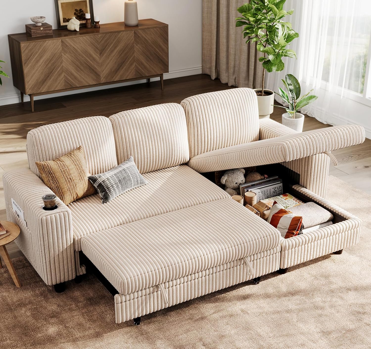 LINSY HOME Sectional Sleeper Sofa with Pull Out Couch Bed