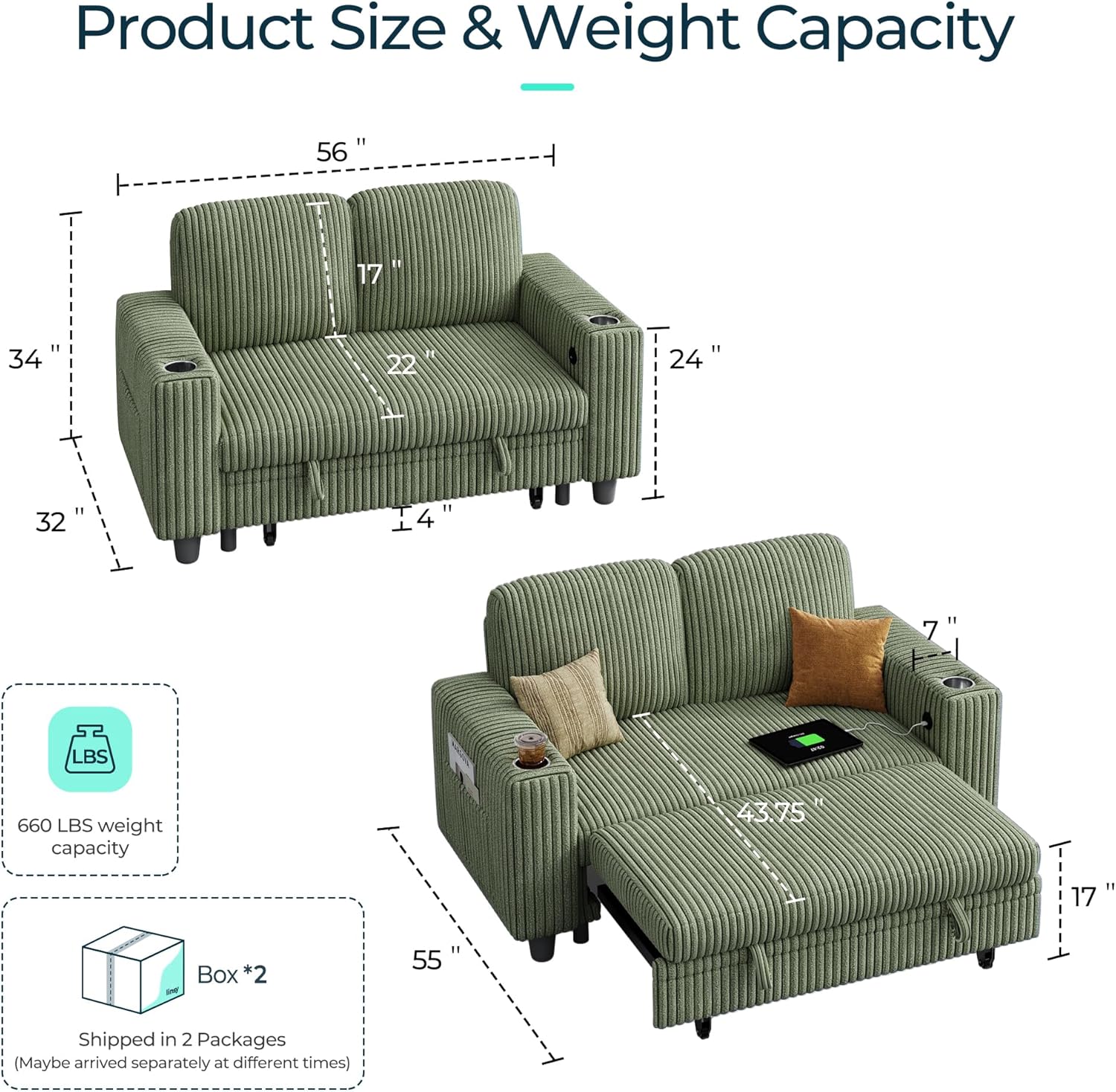 LINSY HOME Sectional Sleeper Sofa with Pull Out Couch Bed