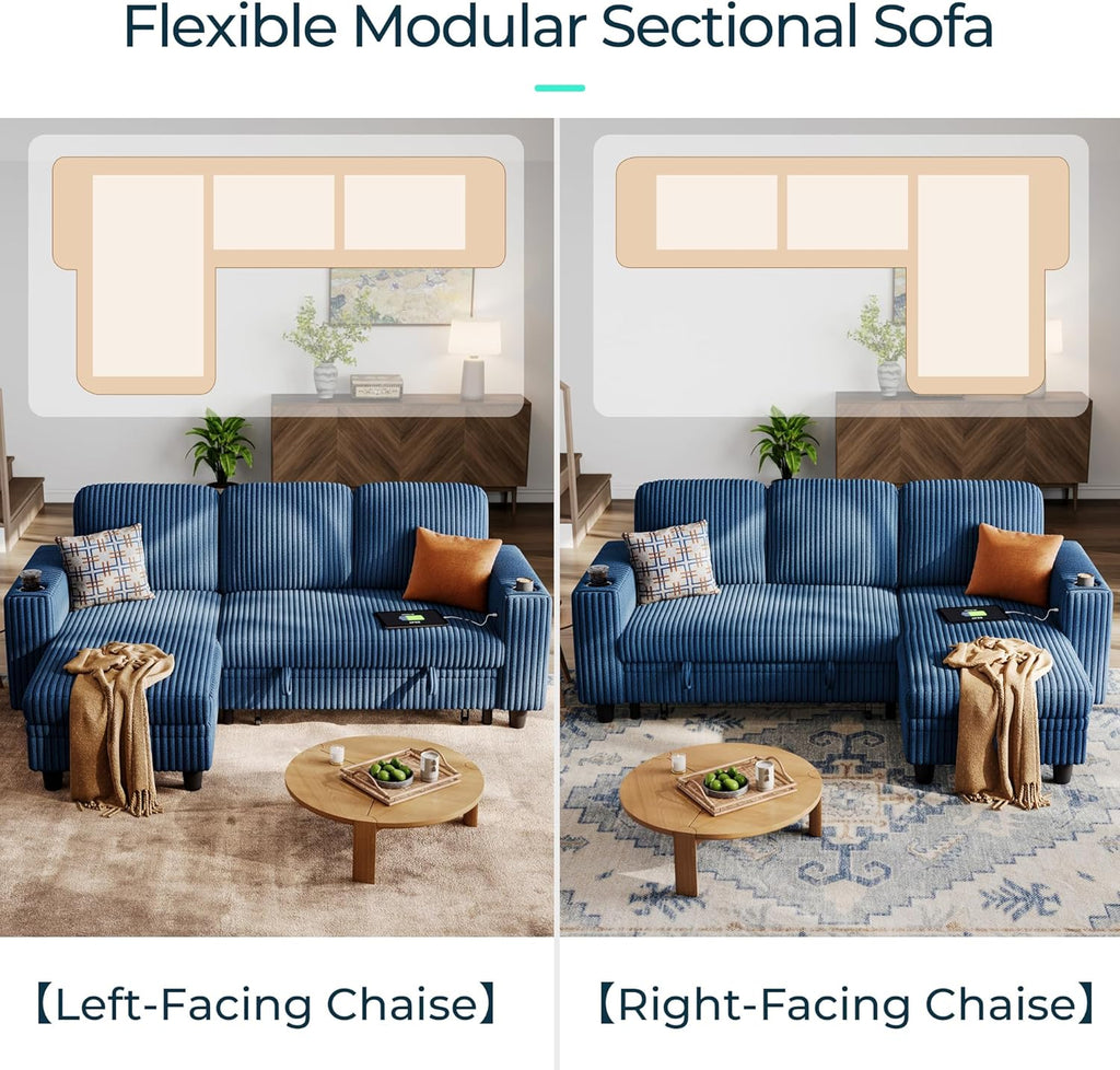 LINSY HOME Sectional Sleeper Sofa with Pull Out Couch Bed