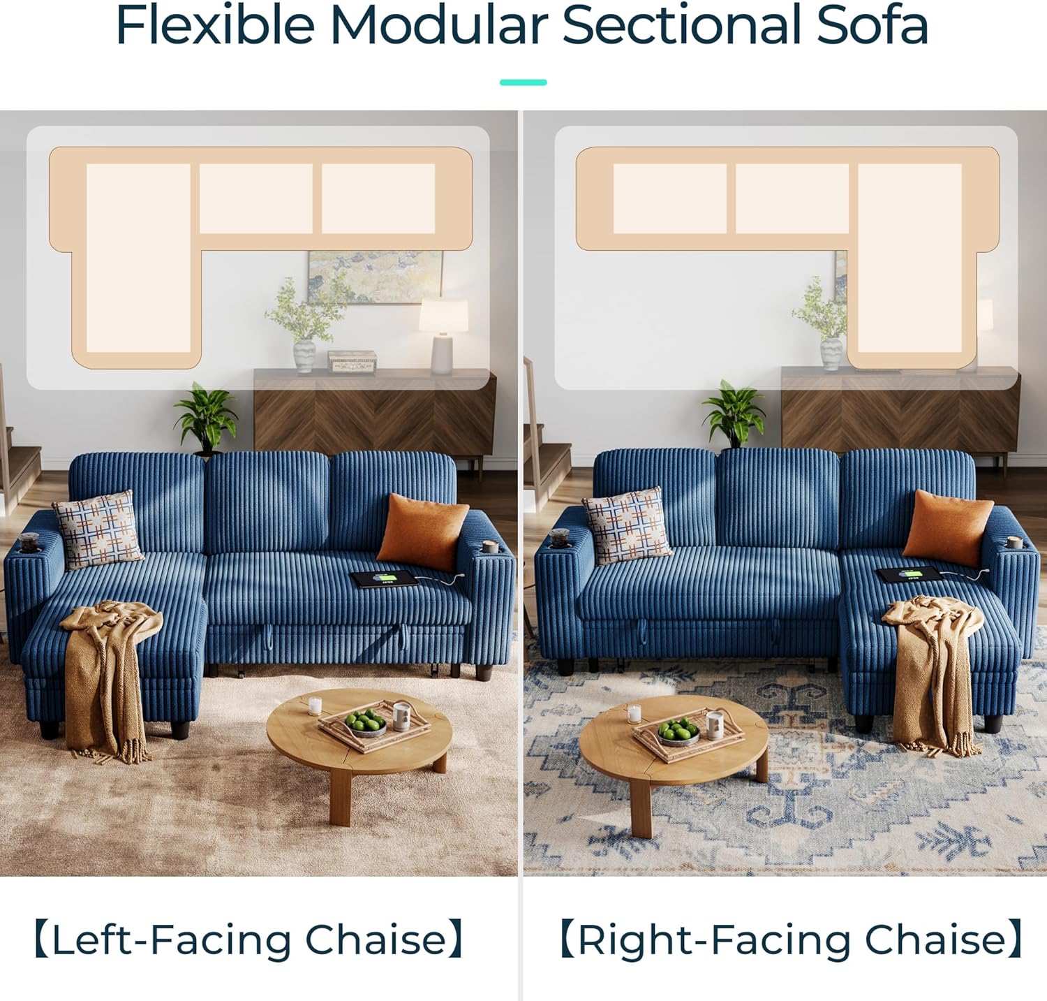 LINSY HOME Sectional Sleeper Sofa with Pull Out Couch Bed