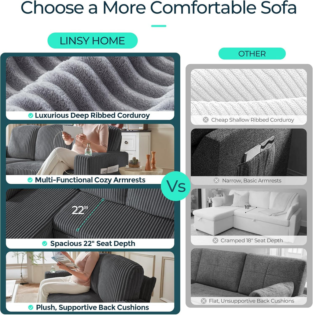 LINSY HOME Sectional Sleeper Sofa with Pull Out Couch Bed