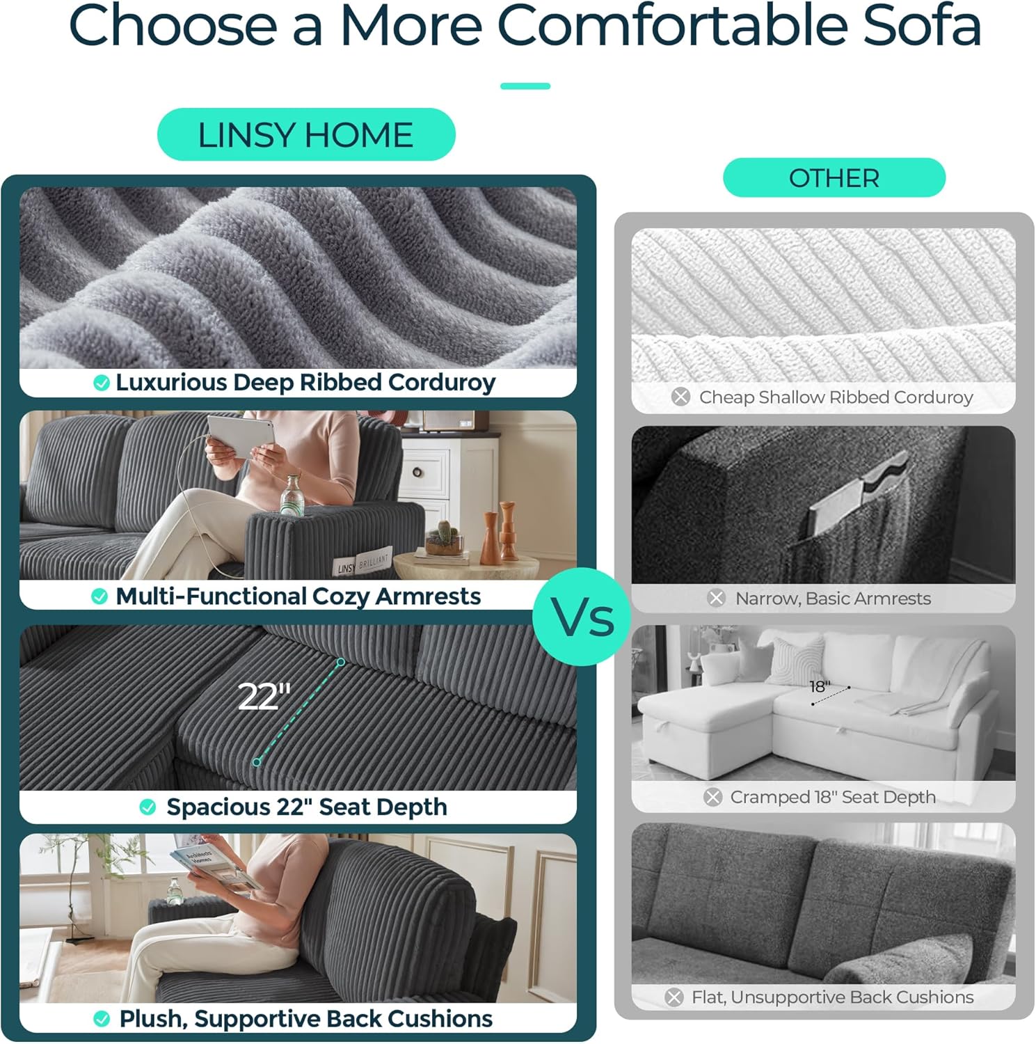 LINSY HOME Sectional Sleeper Sofa with Pull Out Couch Bed
