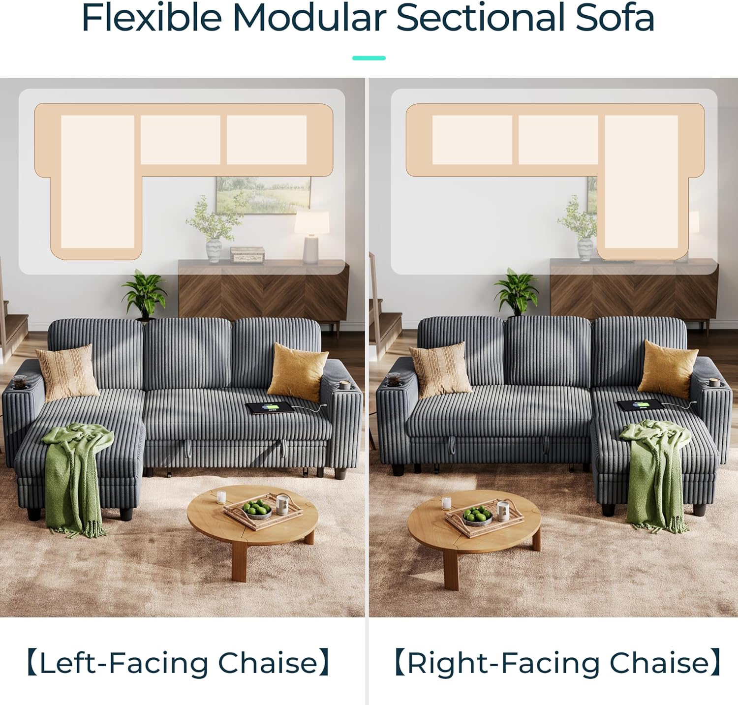 LINSY HOME Sectional Sleeper Sofa with Pull Out Couch Bed