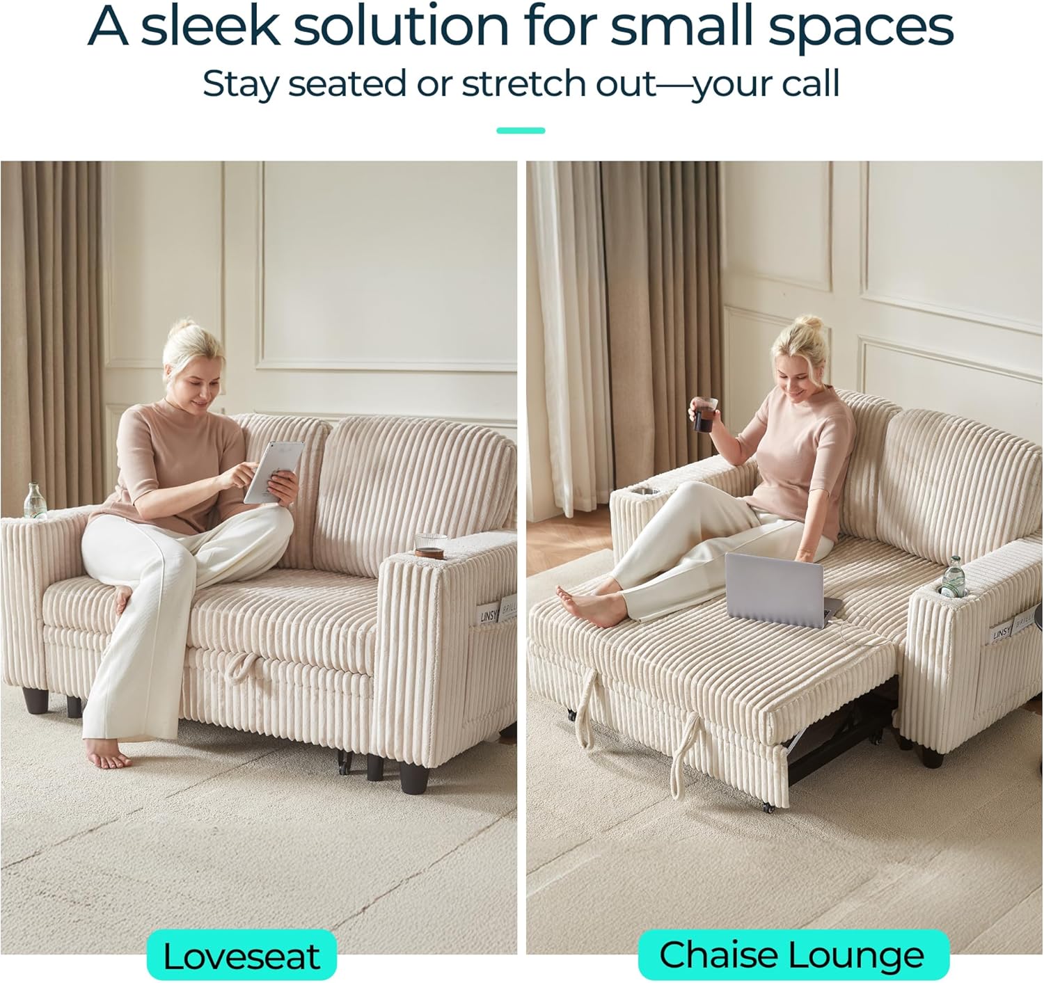 LINSY HOME Sectional Sleeper Sofa with Pull Out Couch Bed