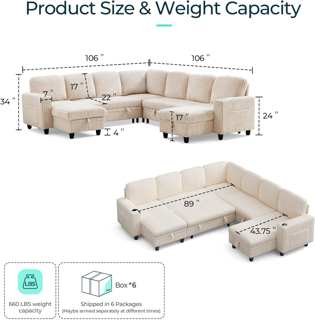 LINSY HOME Sectional Sleeper Sofa with Pull Out Couch Bed
