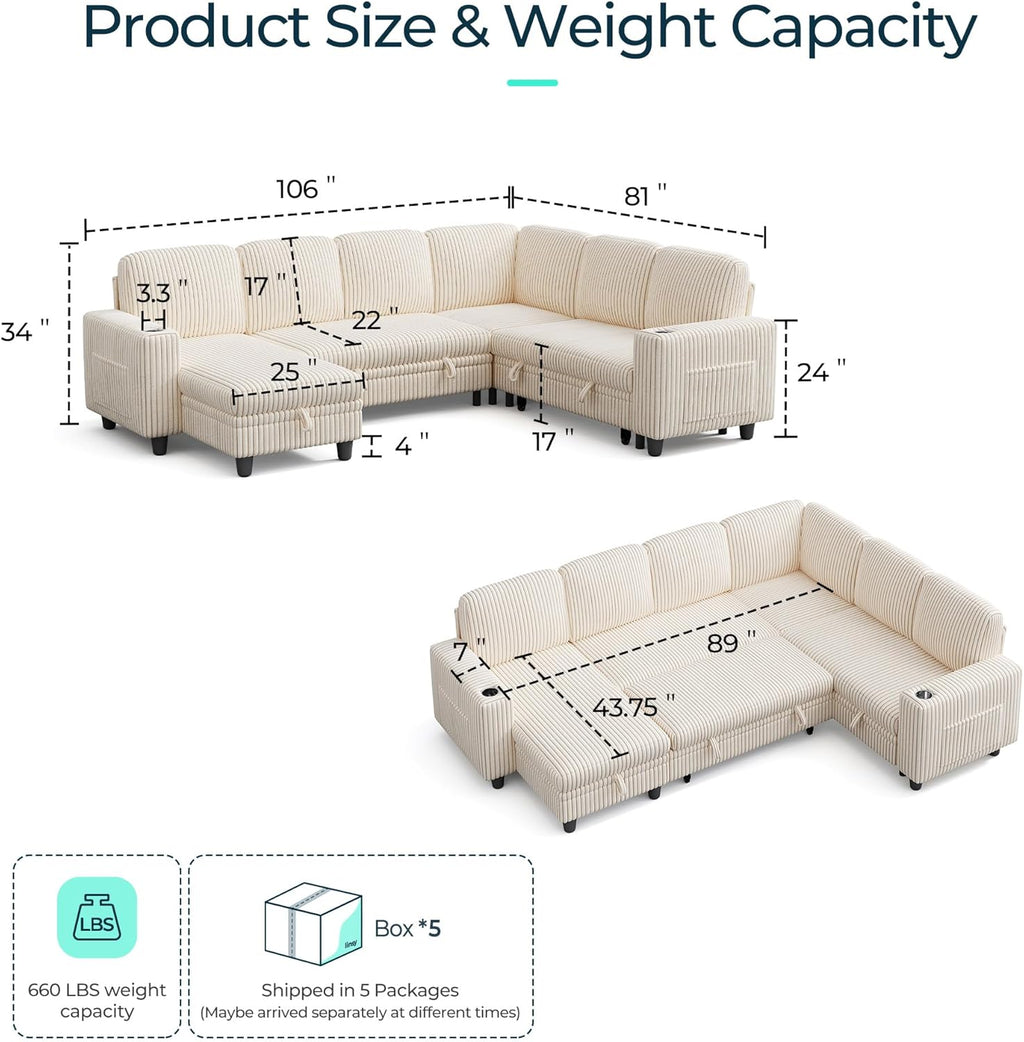 LINSY HOME Sectional Sleeper Sofa with Pull Out Couch Bed
