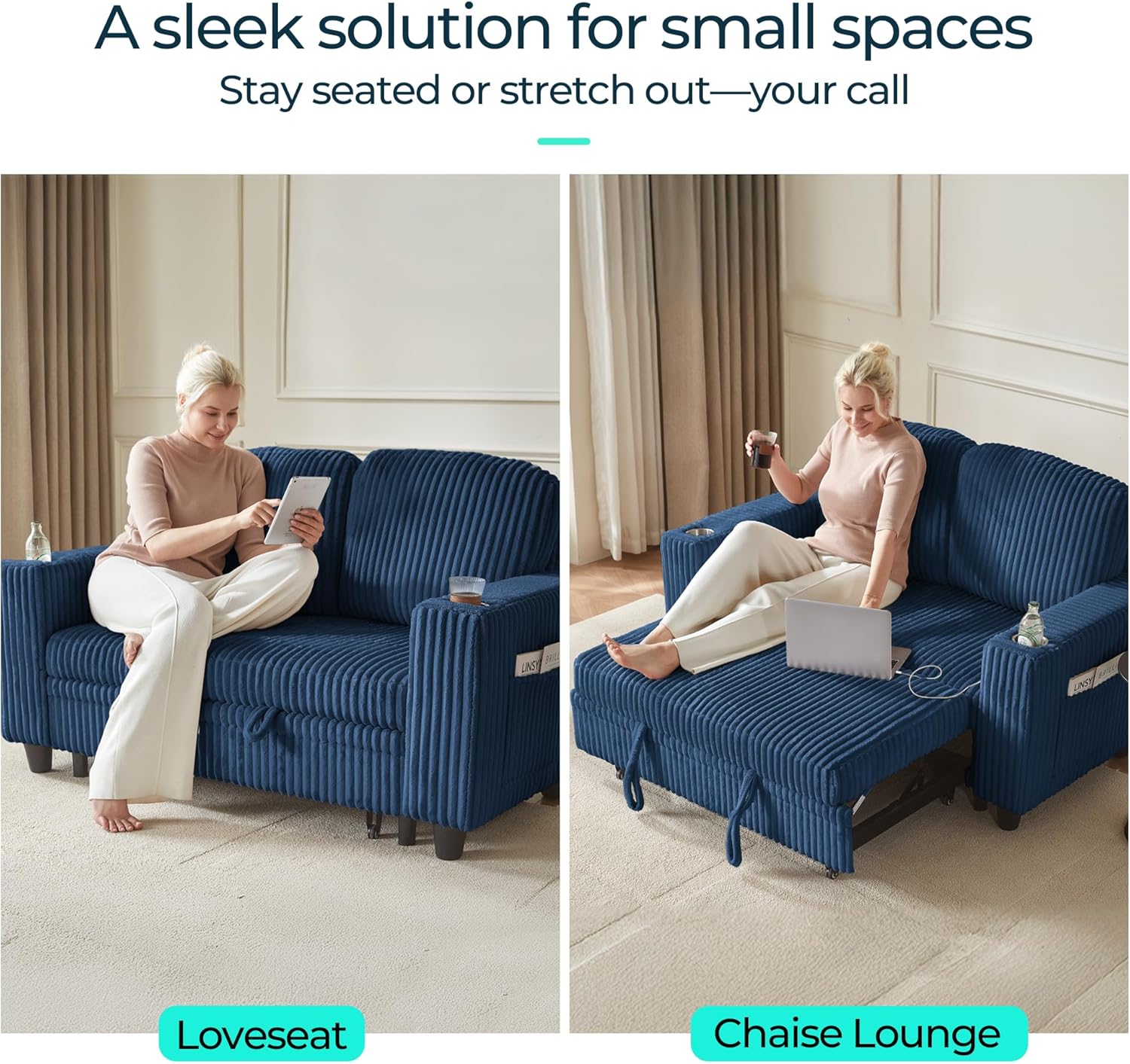 LINSY HOME Sectional Sleeper Sofa with Pull Out Couch Bed