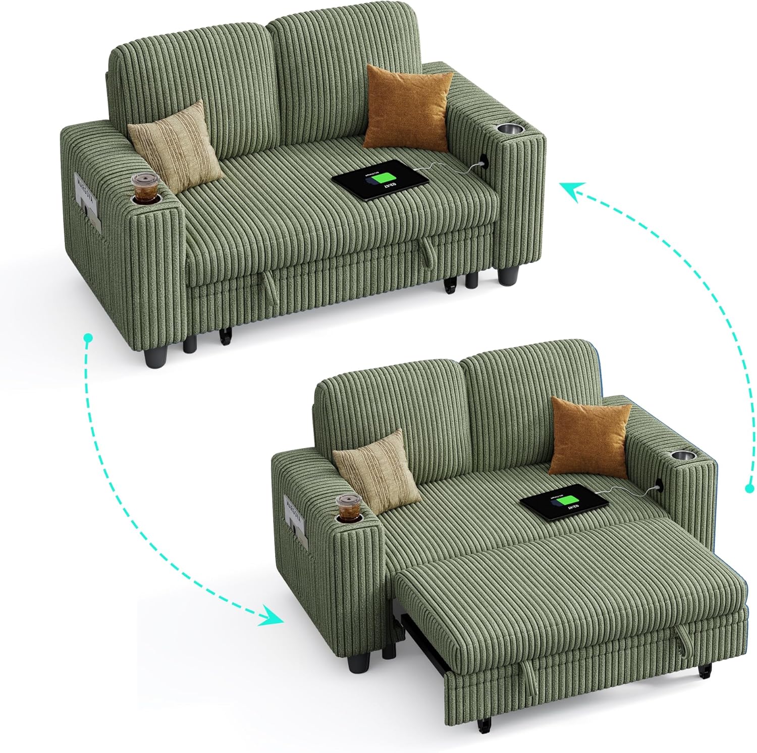 LINSY HOME Sectional Sleeper Sofa with Pull Out Couch Bed