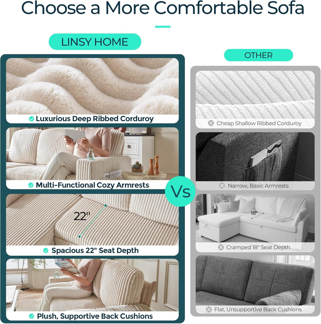 LINSY HOME Sectional Sleeper Sofa with Pull Out Couch Bed