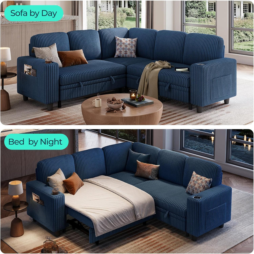 LINSY HOME Sectional Sleeper Sofa with Pull Out Couch Bed
