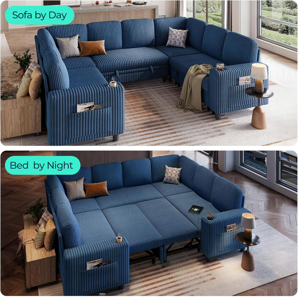 LINSY HOME Sectional Sleeper Sofa with Pull Out Couch Bed