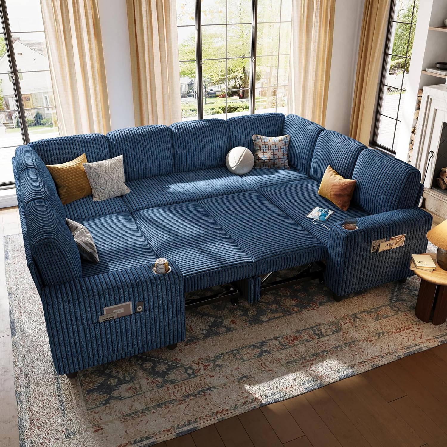 LINSY HOME Sectional Sleeper Sofa with Pull Out Couch Bed