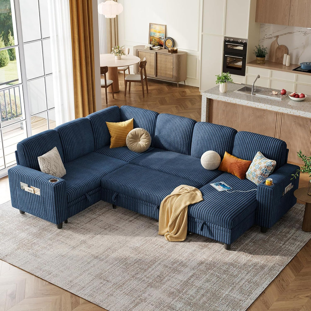 LINSY HOME Sectional Sleeper Sofa with Pull Out Couch Bed