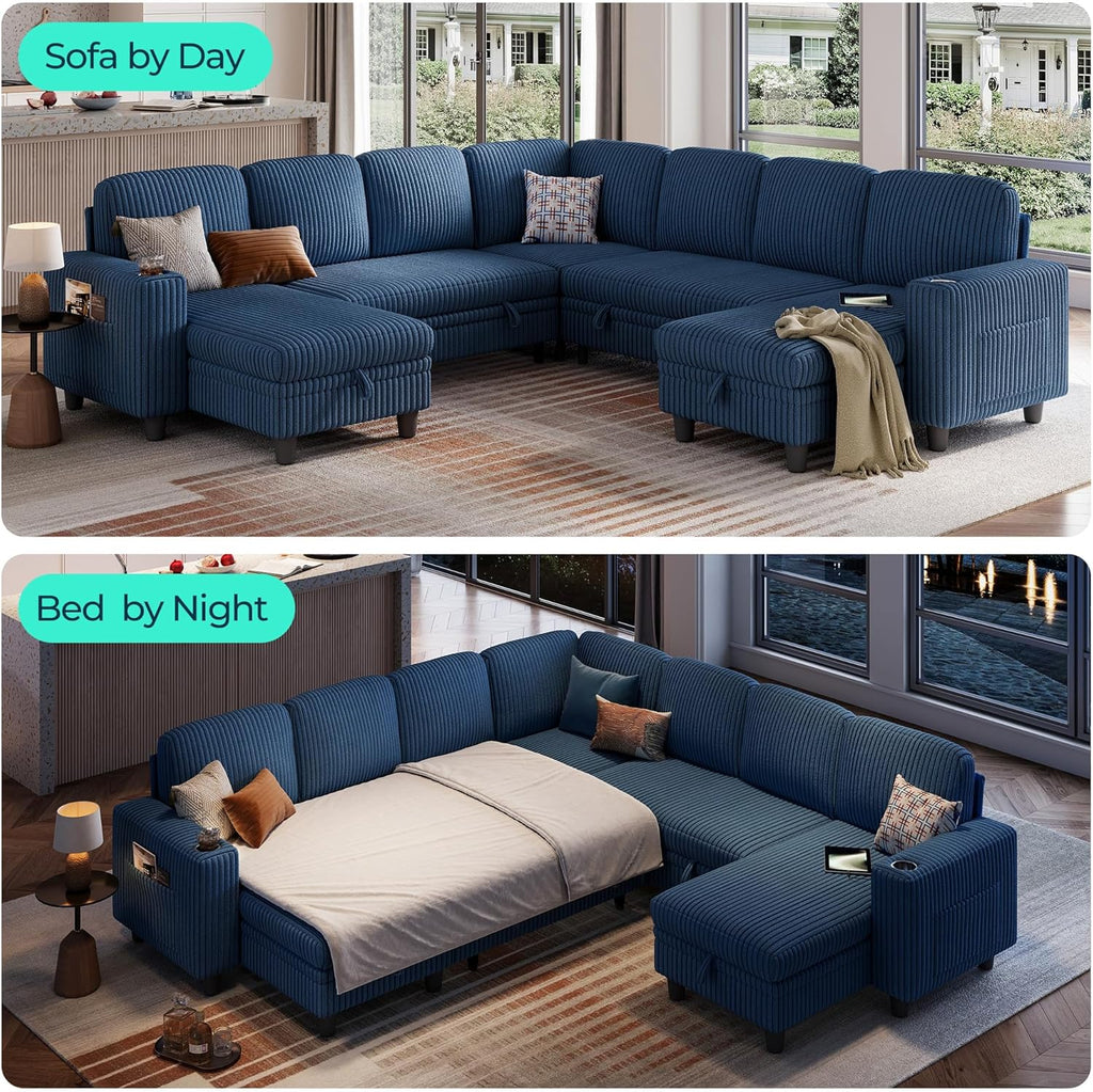 LINSY HOME Sectional Sleeper Sofa with Pull Out Couch Bed