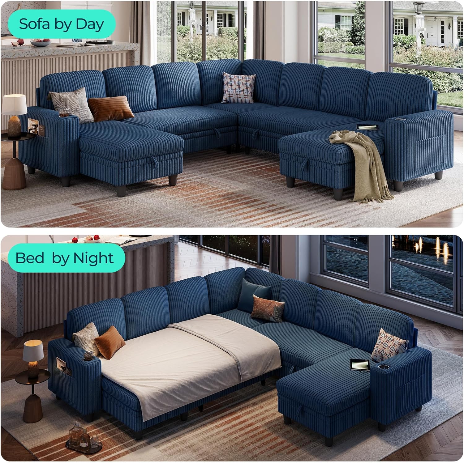 LINSY HOME Sectional Sleeper Sofa with Pull Out Couch Bed