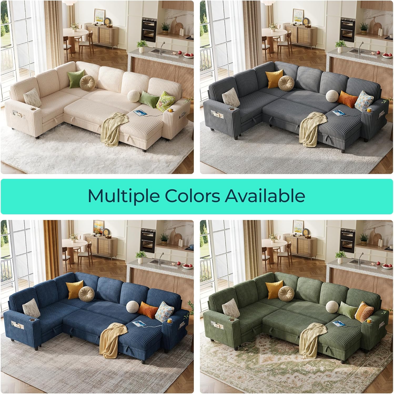 LINSY HOME Sectional Sleeper Sofa with Pull Out Couch Bed