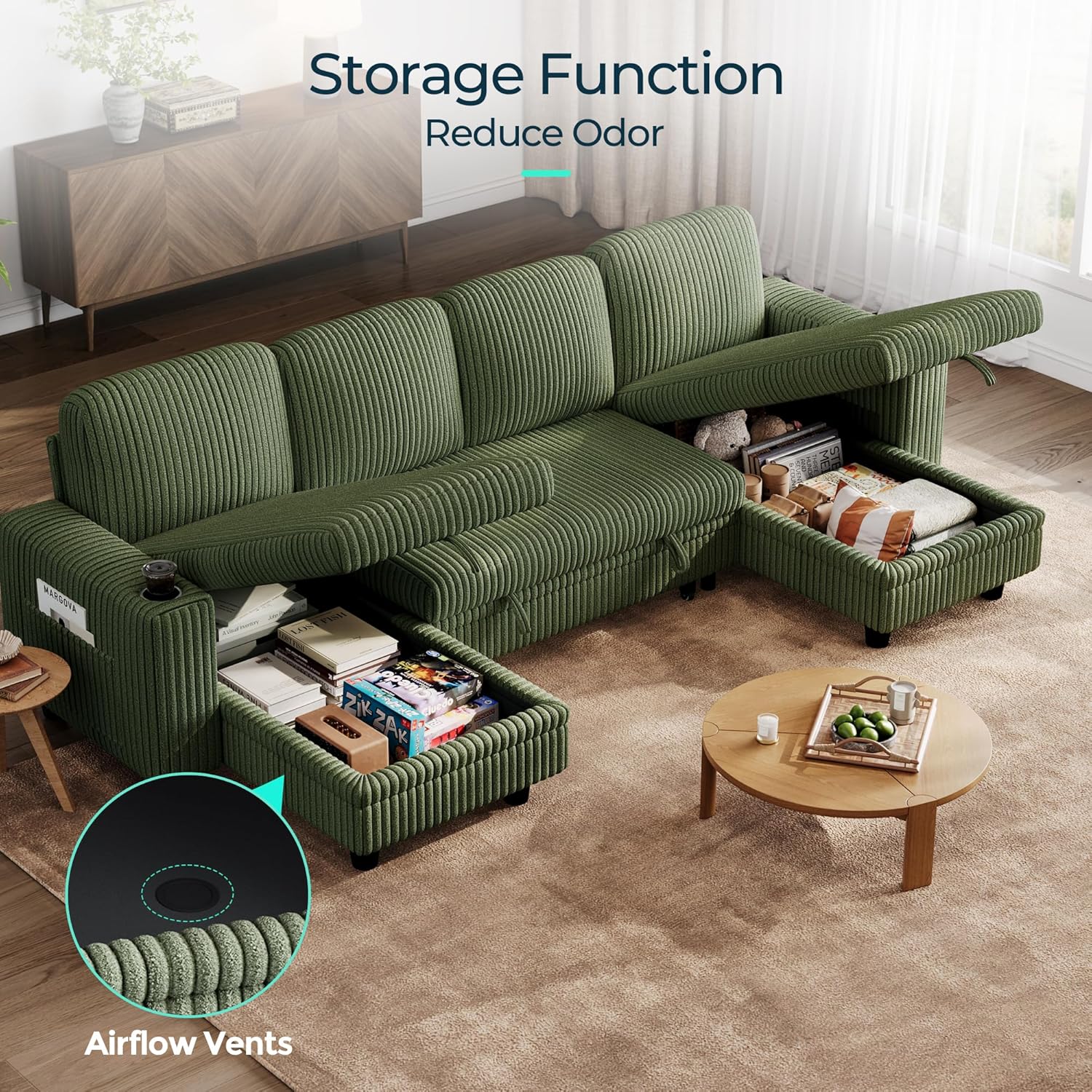 LINSY HOME Sectional Sleeper Sofa with Pull Out Couch Bed
