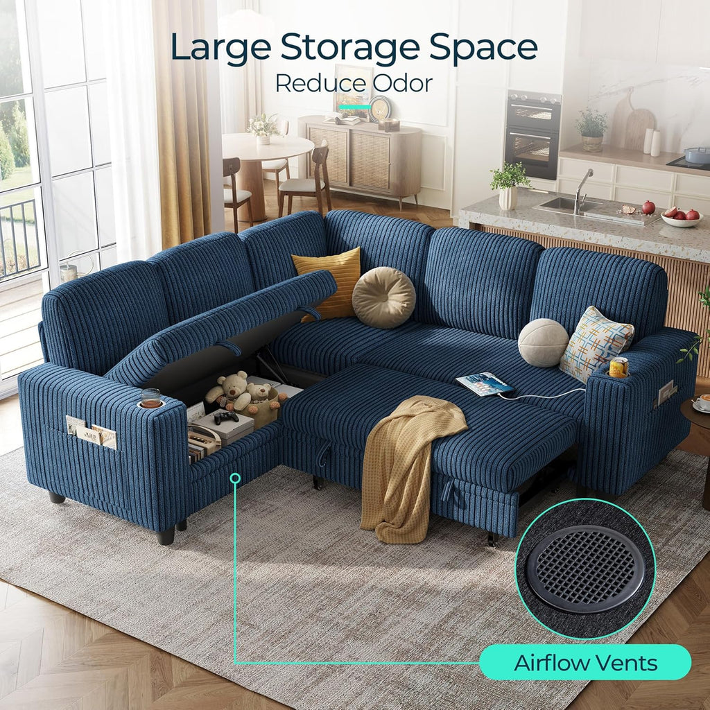 LINSY HOME Sectional Sleeper Sofa with Pull Out Couch Bed