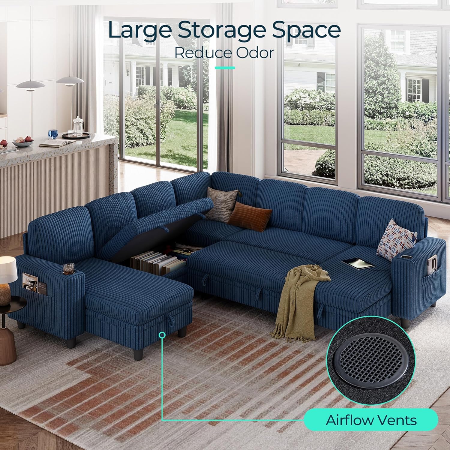 LINSY HOME Sectional Sleeper Sofa with Pull Out Couch Bed