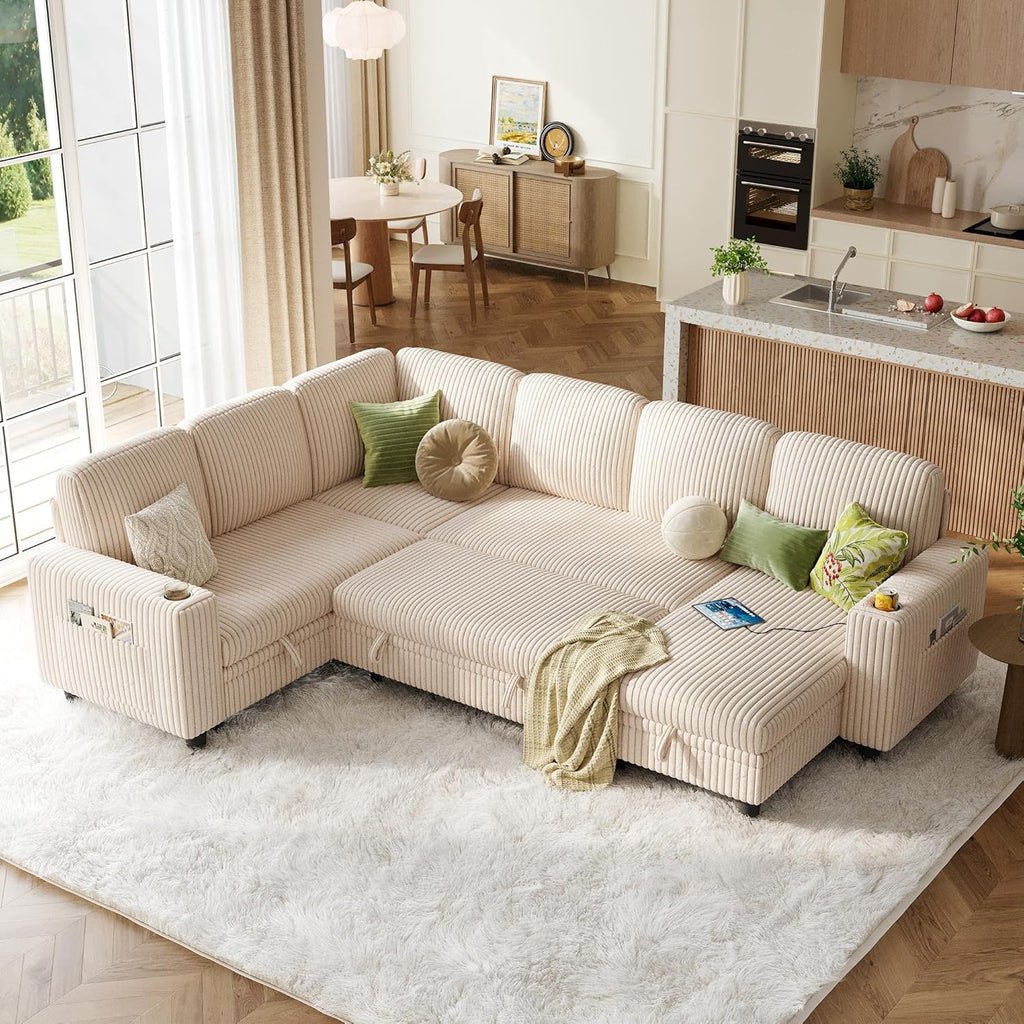 LINSY HOME Sectional Sleeper Sofa with Pull Out Couch Bed