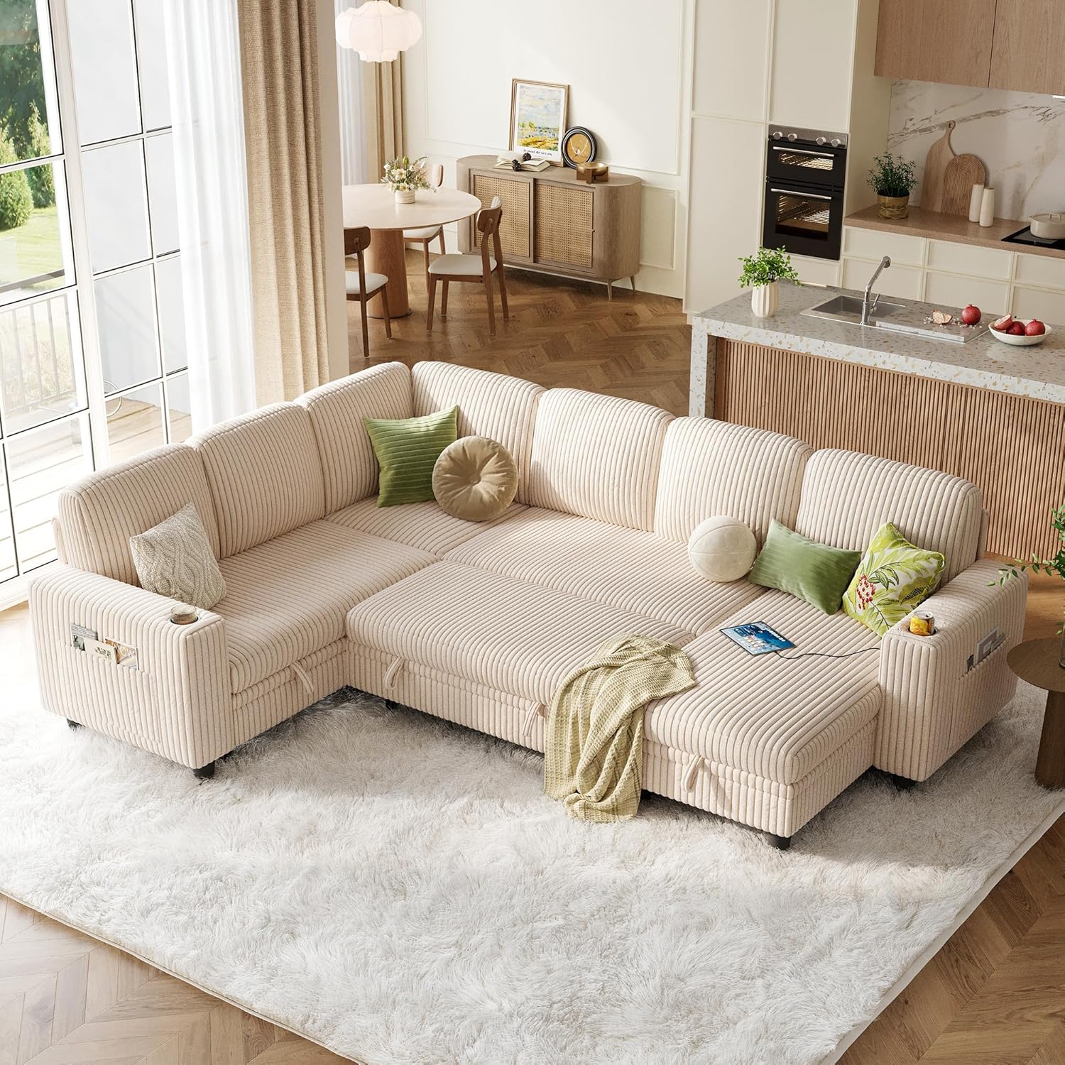 LINSY HOME Sectional Sleeper Sofa with Pull Out Couch Bed