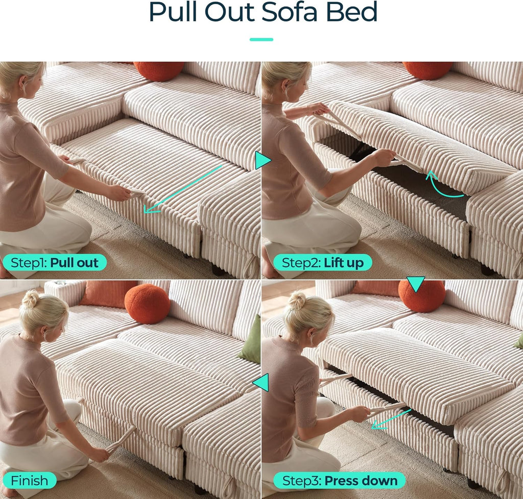 LINSY HOME Sectional Sleeper Sofa with Pull Out Couch Bed